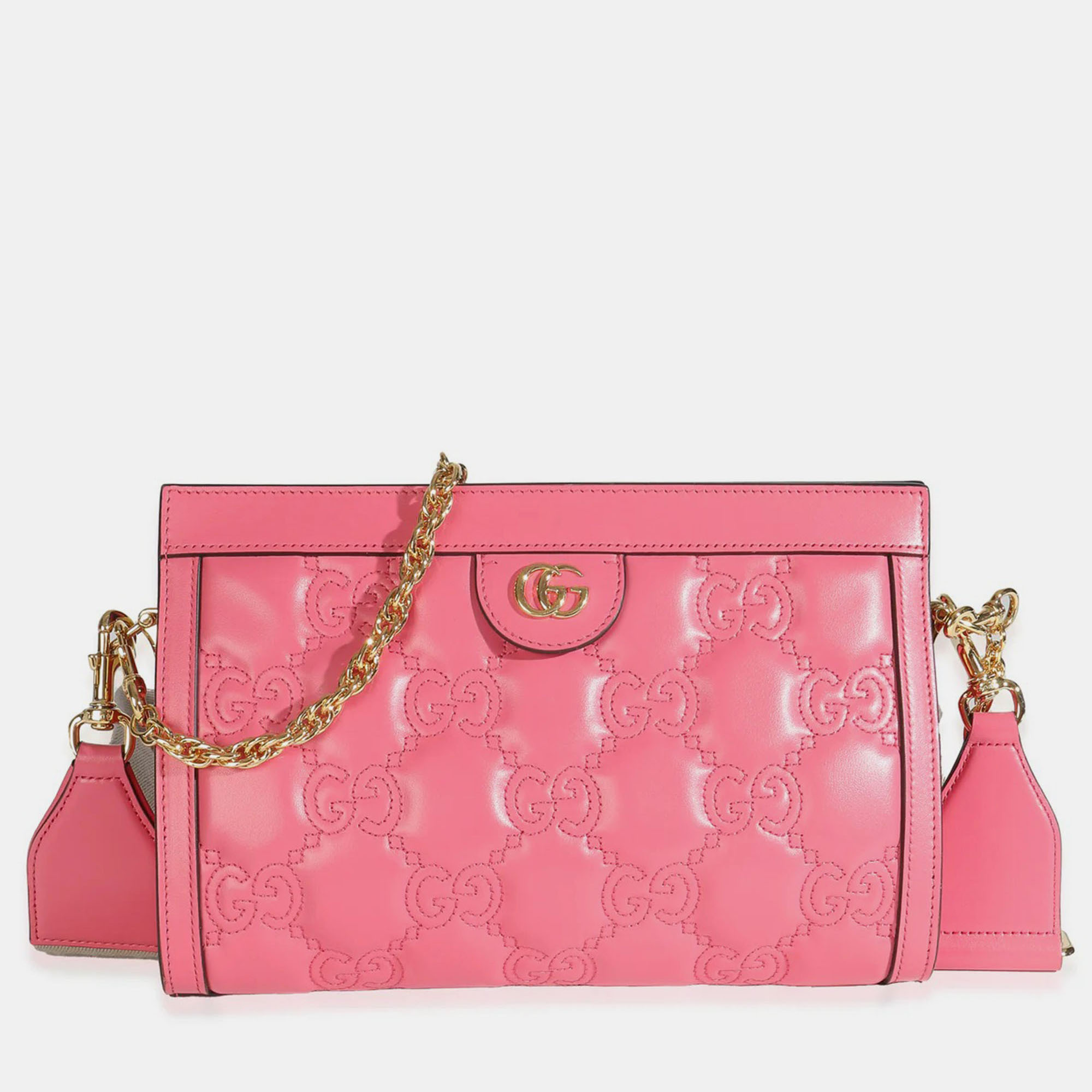 

Gucci Natural Rhodamine Pink Calfskin GG Matelasse Small Slim Chain Shoulder Bag