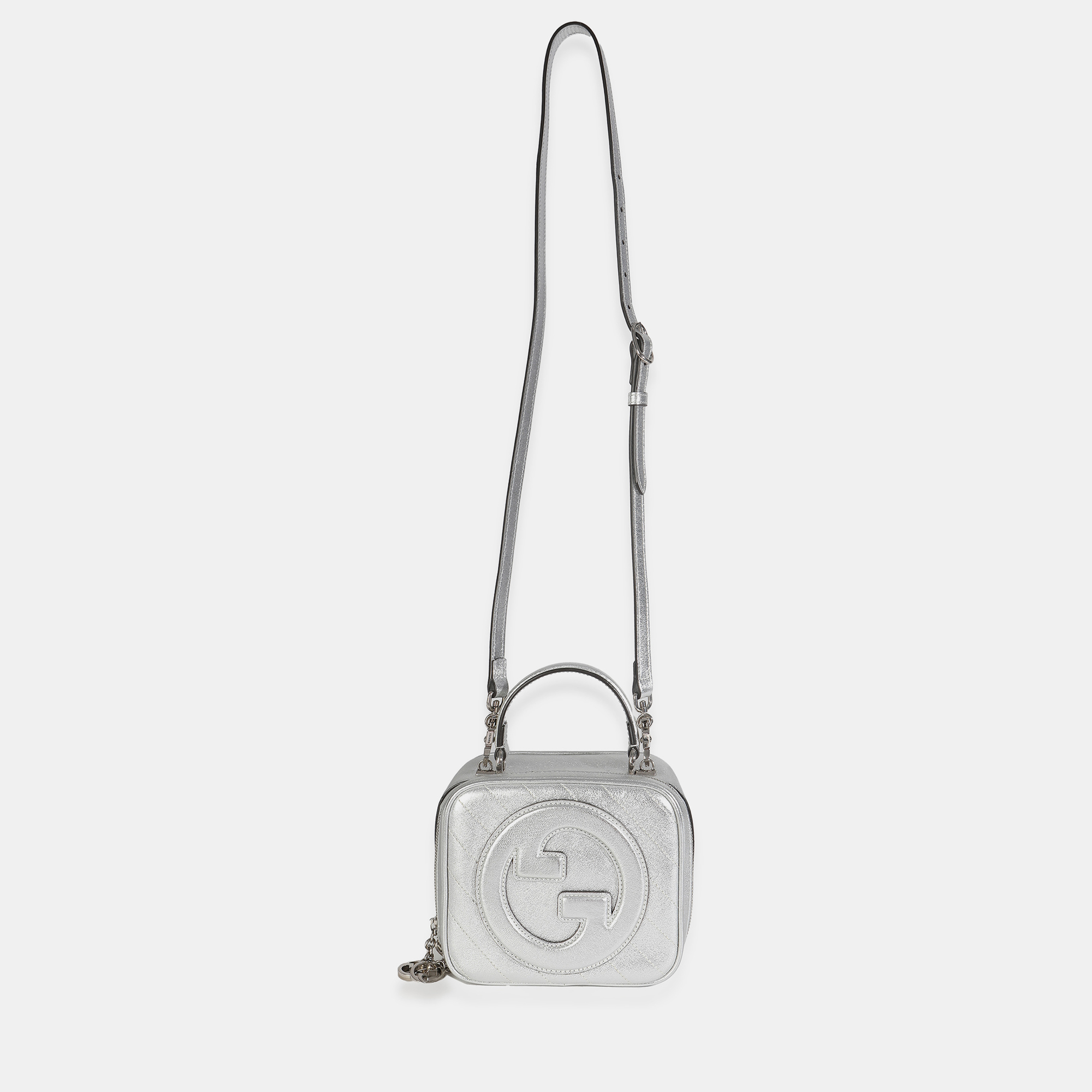 

Gucci Silver Metallic Sakai Be Green Calfskin Diagonal Stitched Blondie Top Hand
