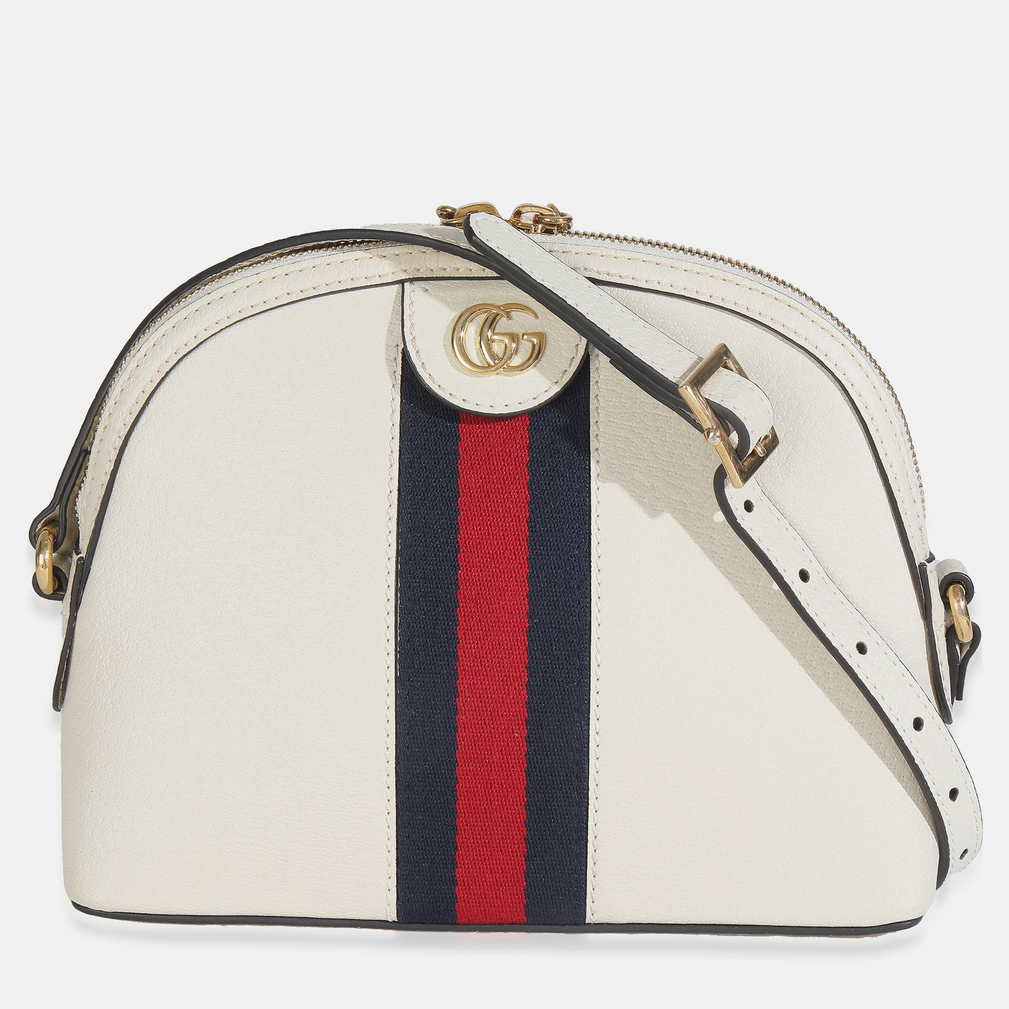 

Gucci Mystic White Textured Dollar Calfskin Web Small Ophidia Dome Bag