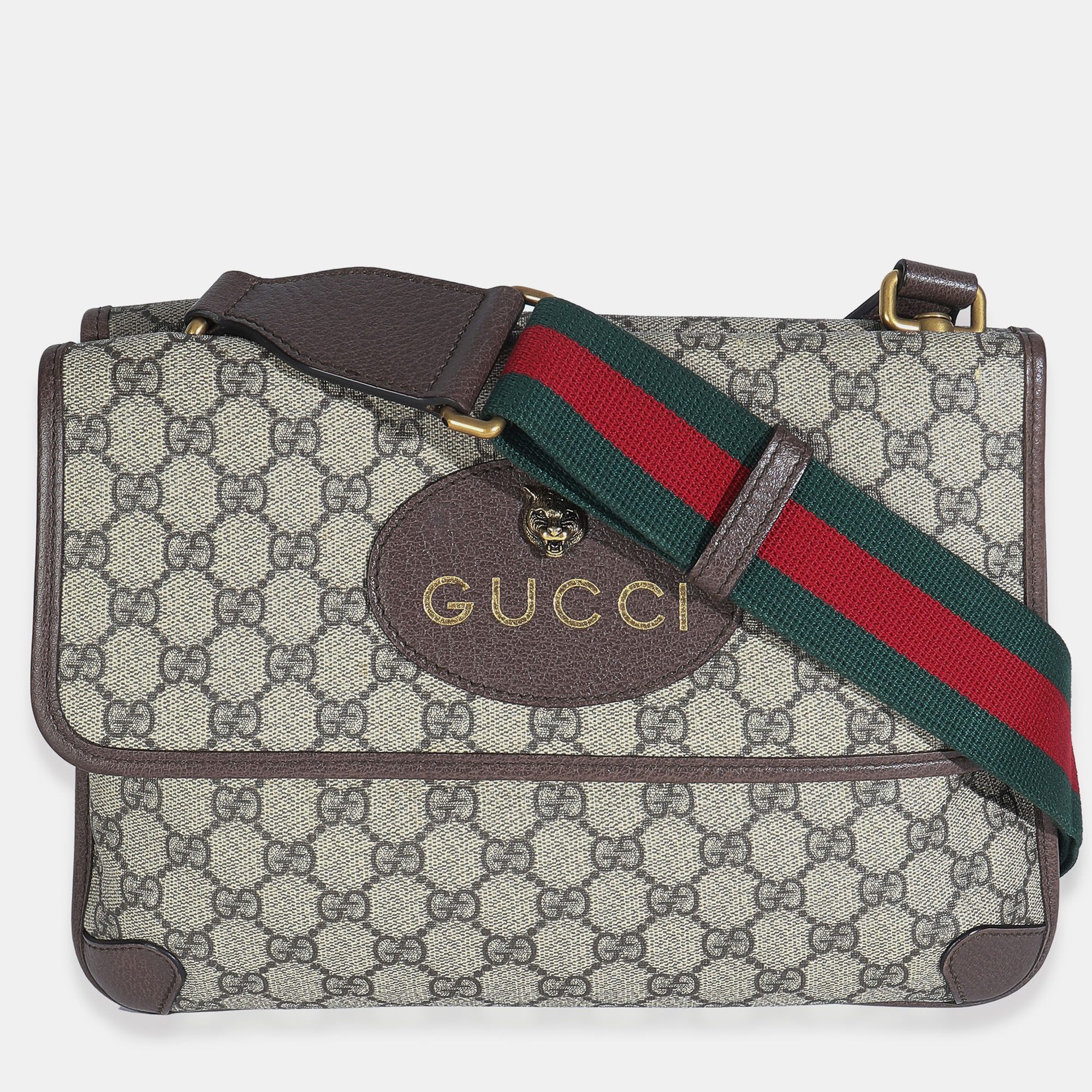 

Gucci Beige GG Supreme Monogram Web Medium Neo Vintage Double Flap Messenger Bag