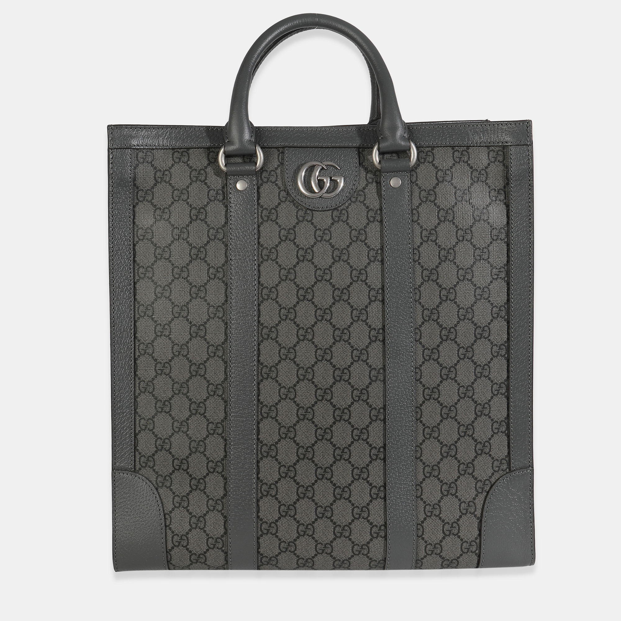 

Gucci Grey Black GG Coated Canvas Ophidia Medium Tote