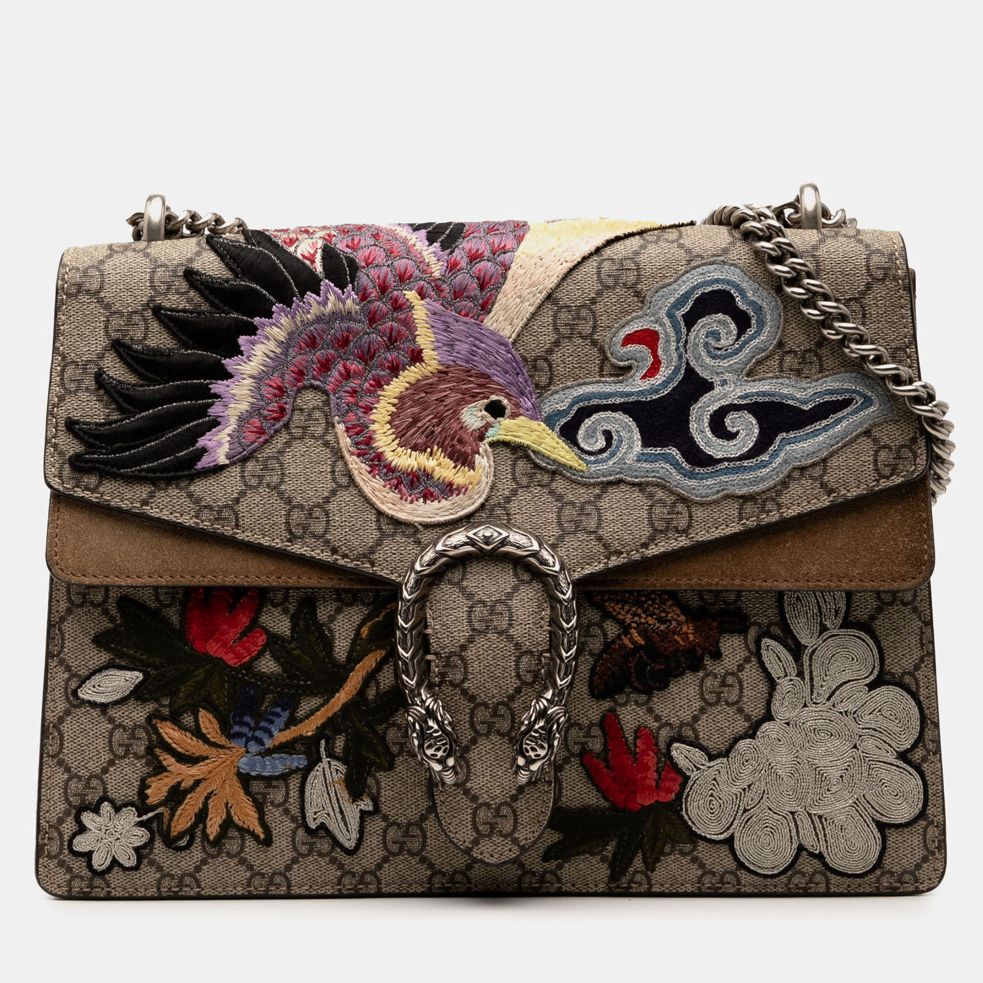 

Gucci Brown Medium GG Supreme Embroidered Bird and Flowers Dionysus Shoulder Bag
