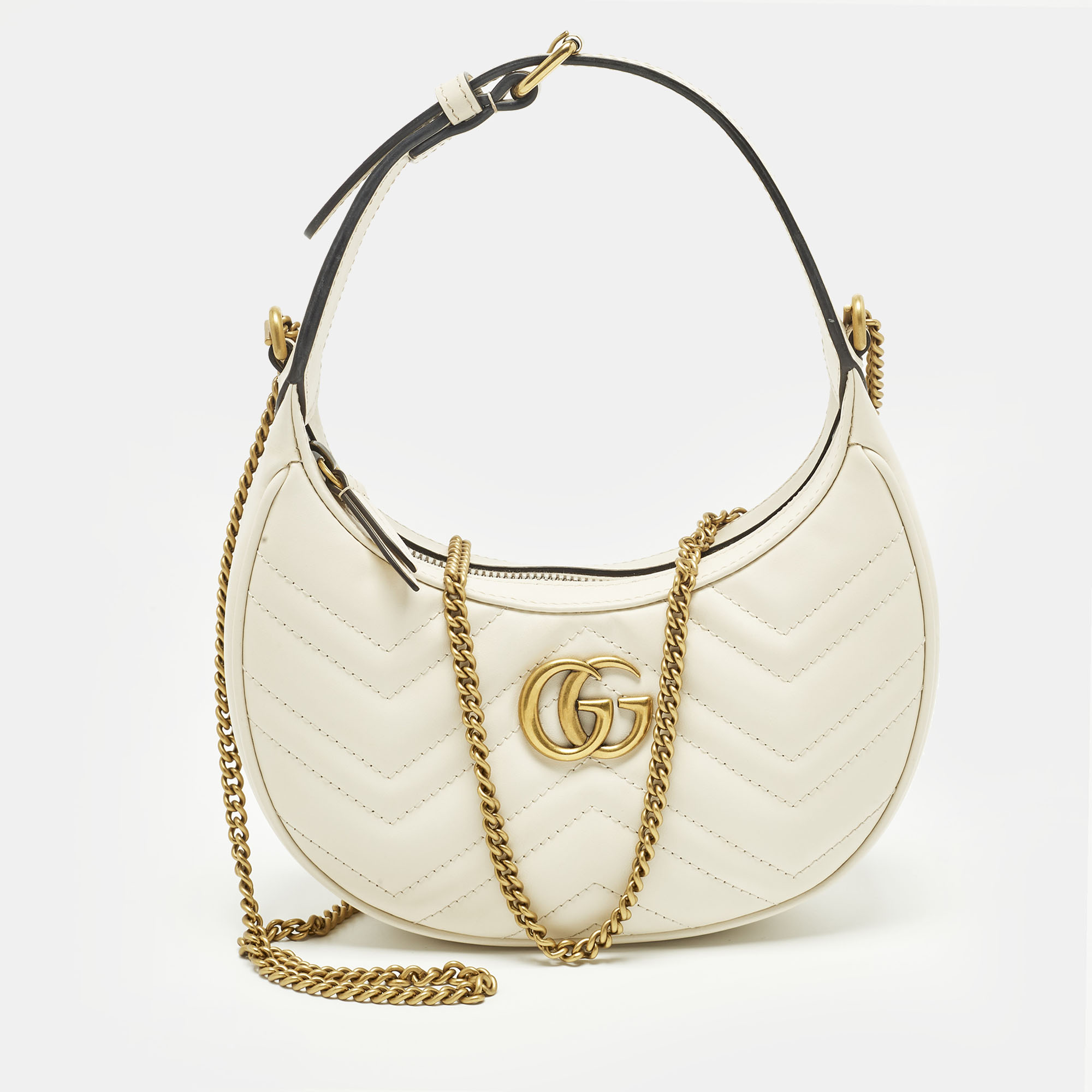 

Gucci GG Marmont Small White Matelassé Leather Hobo