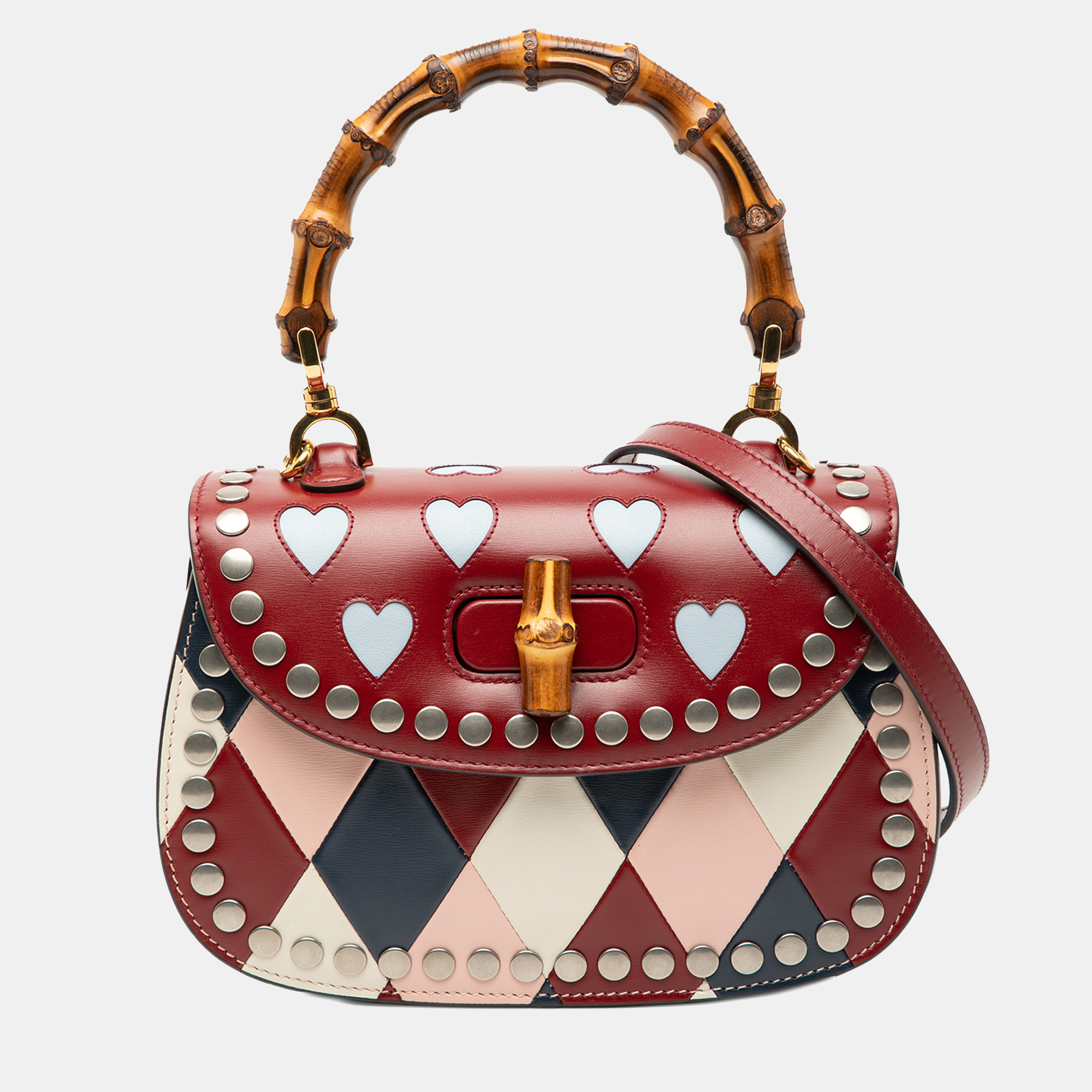 

Gucci Red Small Calfskin Bamboo Lovelight 1947 Top Handle Bag