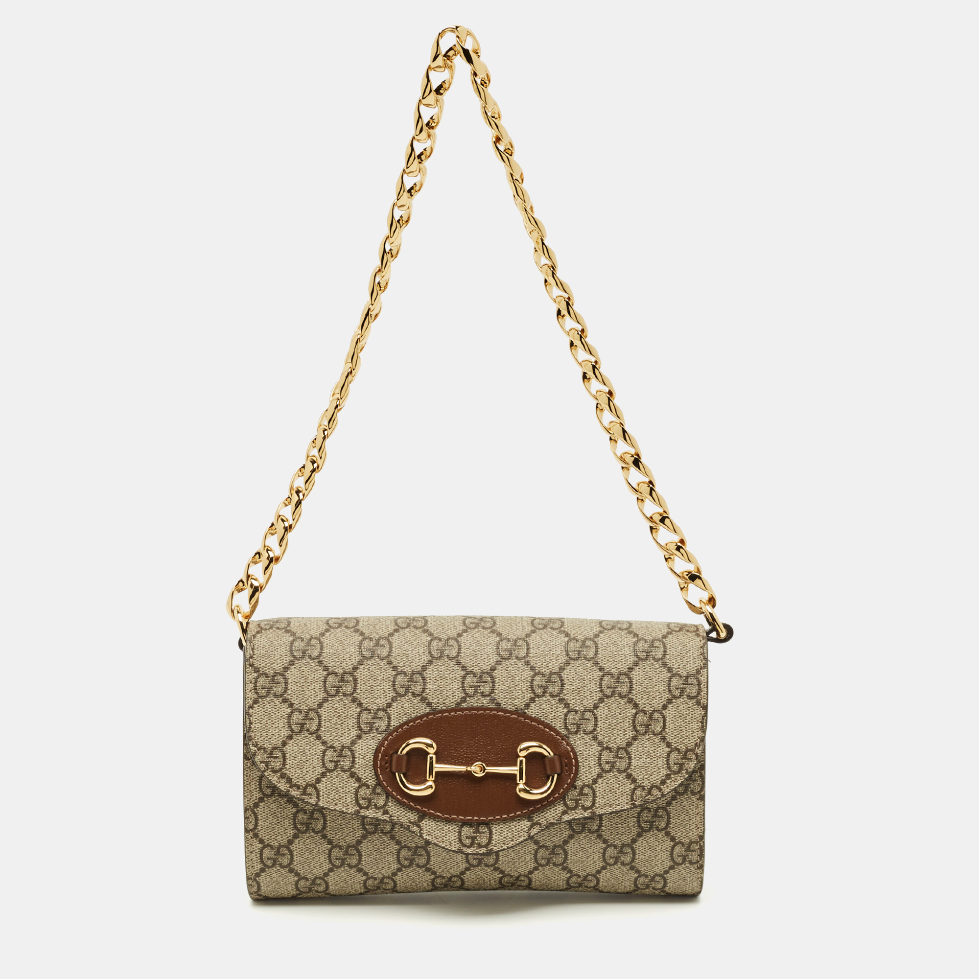 Click to view more detailed imagery on our partner's website Pre-owned Gucci Horsebit 1955 Beige/brown Gg Supreme Canvas Crossbody Bag In Sand
