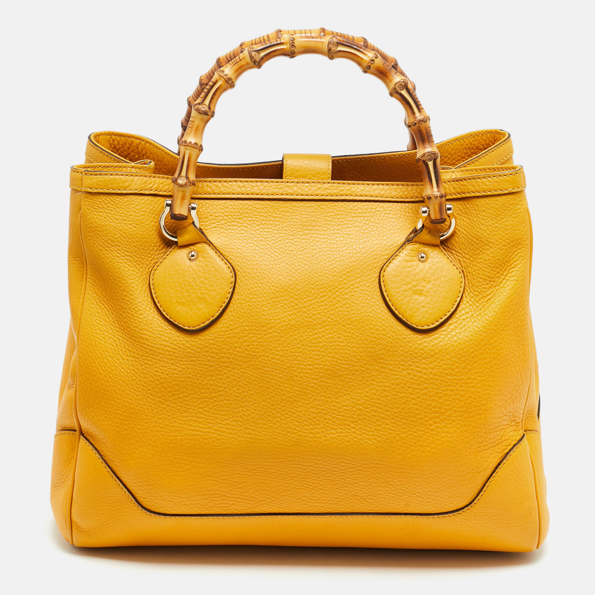 

Gucci Bamboo Handle Mustard Leather Tote, Yellow