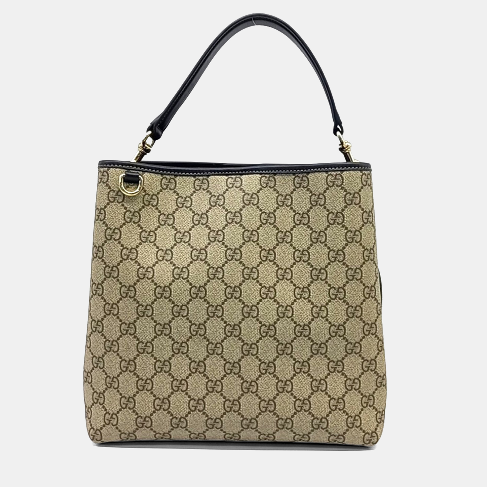 

Gucci Beige Leather GG Emblem Medium Bucket Bag