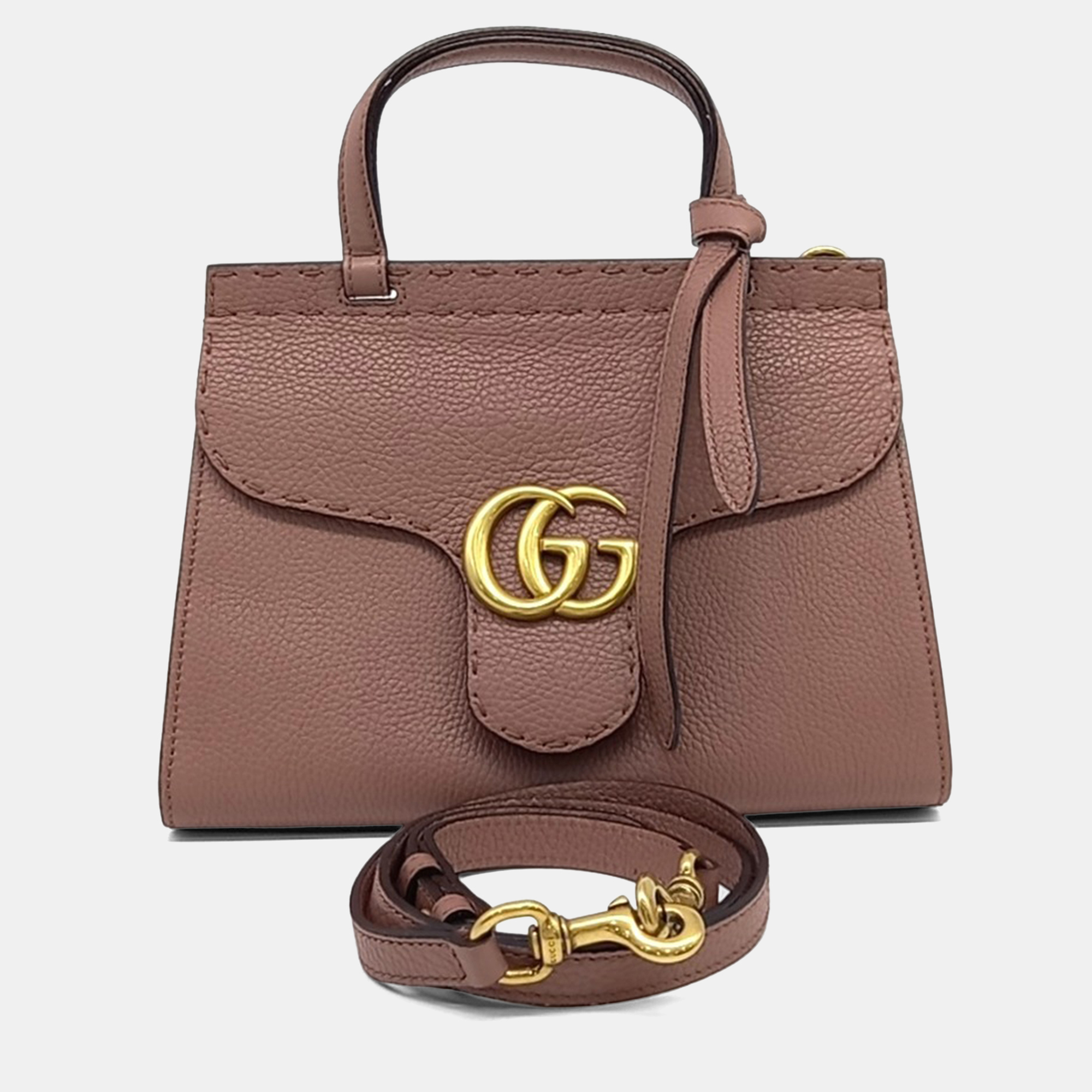 Pre-owned Gucci Pink Leather Gg Marmont Mini Tote And Shoulder Bag