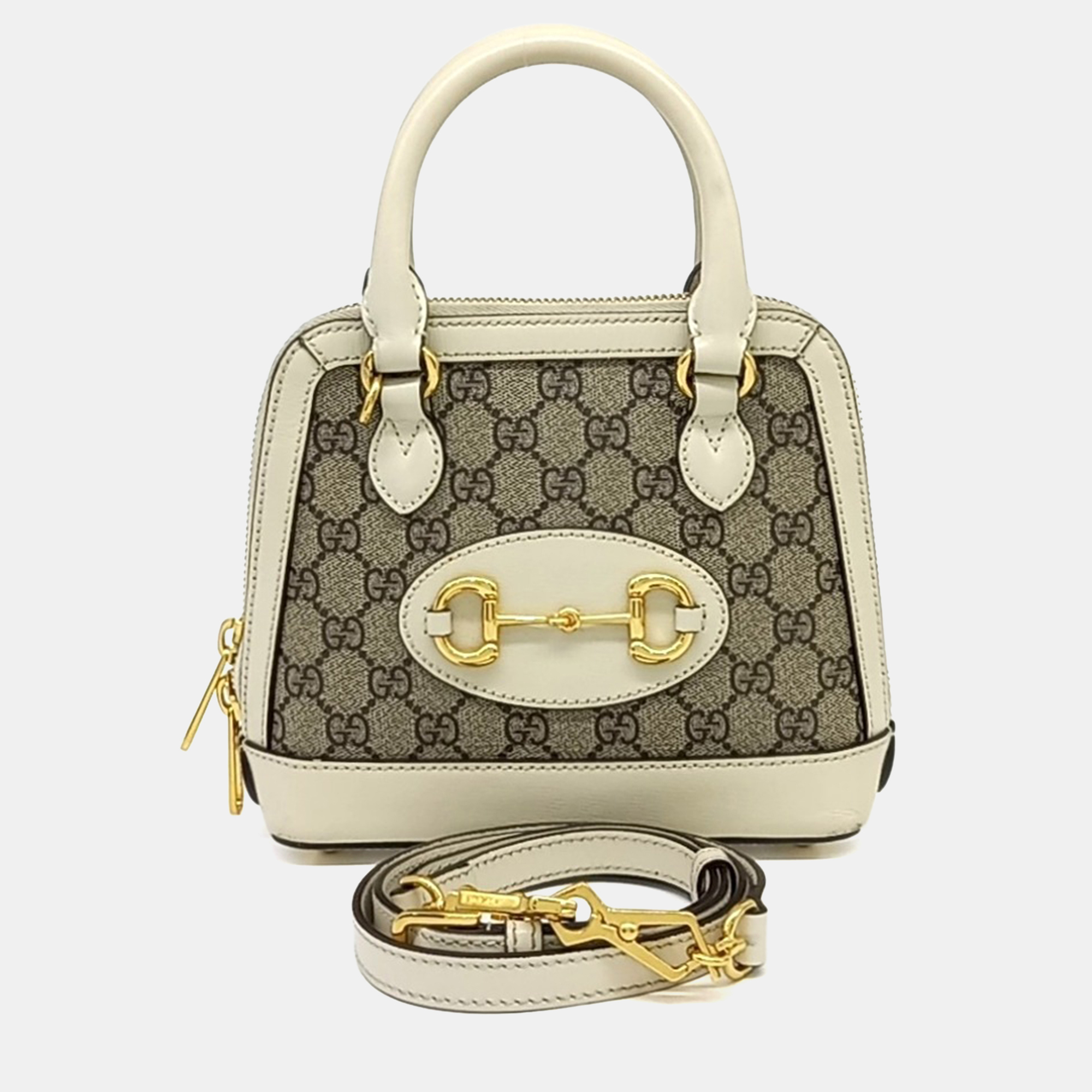 Pre-owned Gucci Beige Cream Leather Horsebit 1955 Mini Top Handle Bag In Sand