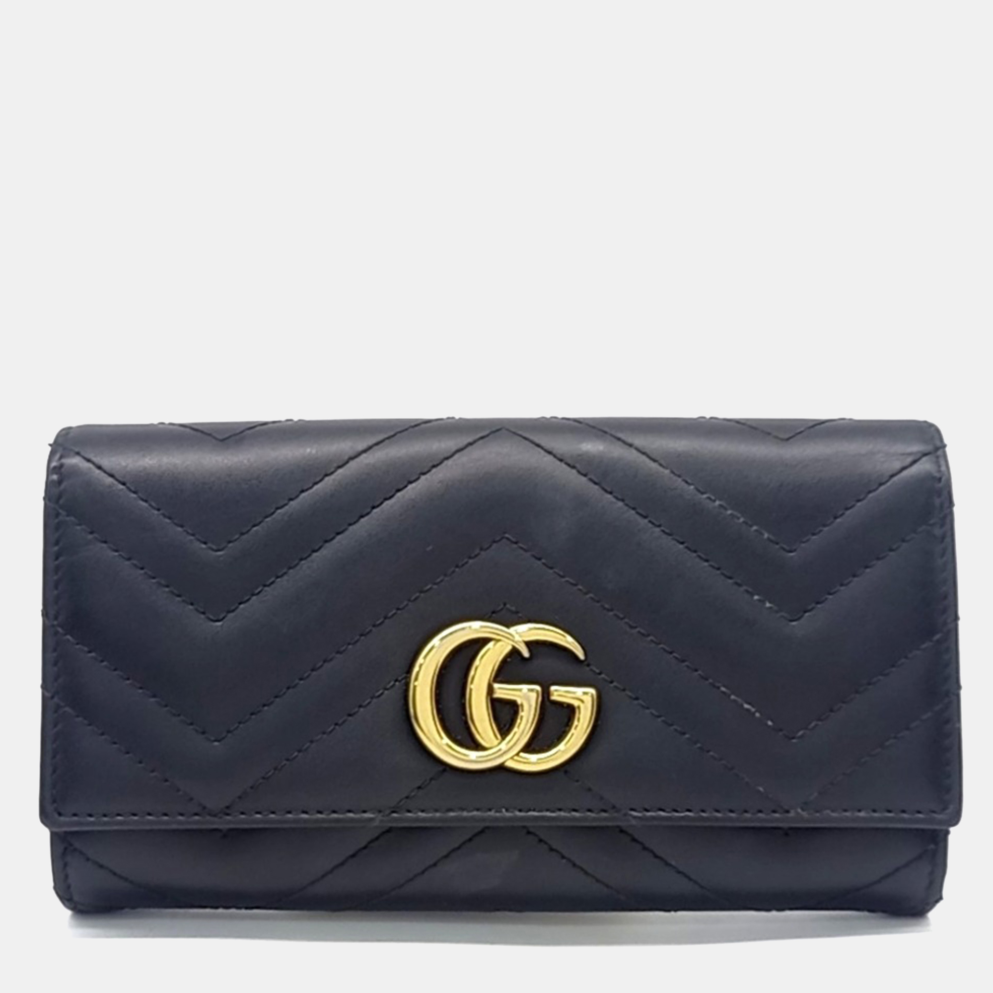 Pre-owned Gucci Black Leather Marmont Long Wallet