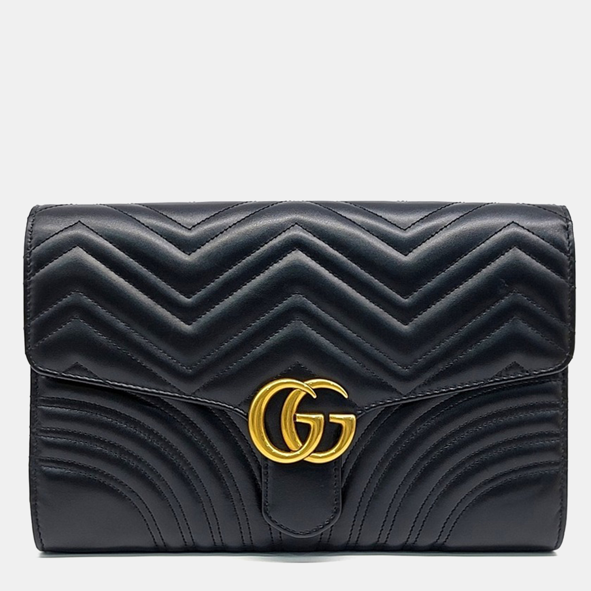 

Gucci Black Leather Marmont Matelasse Clutch