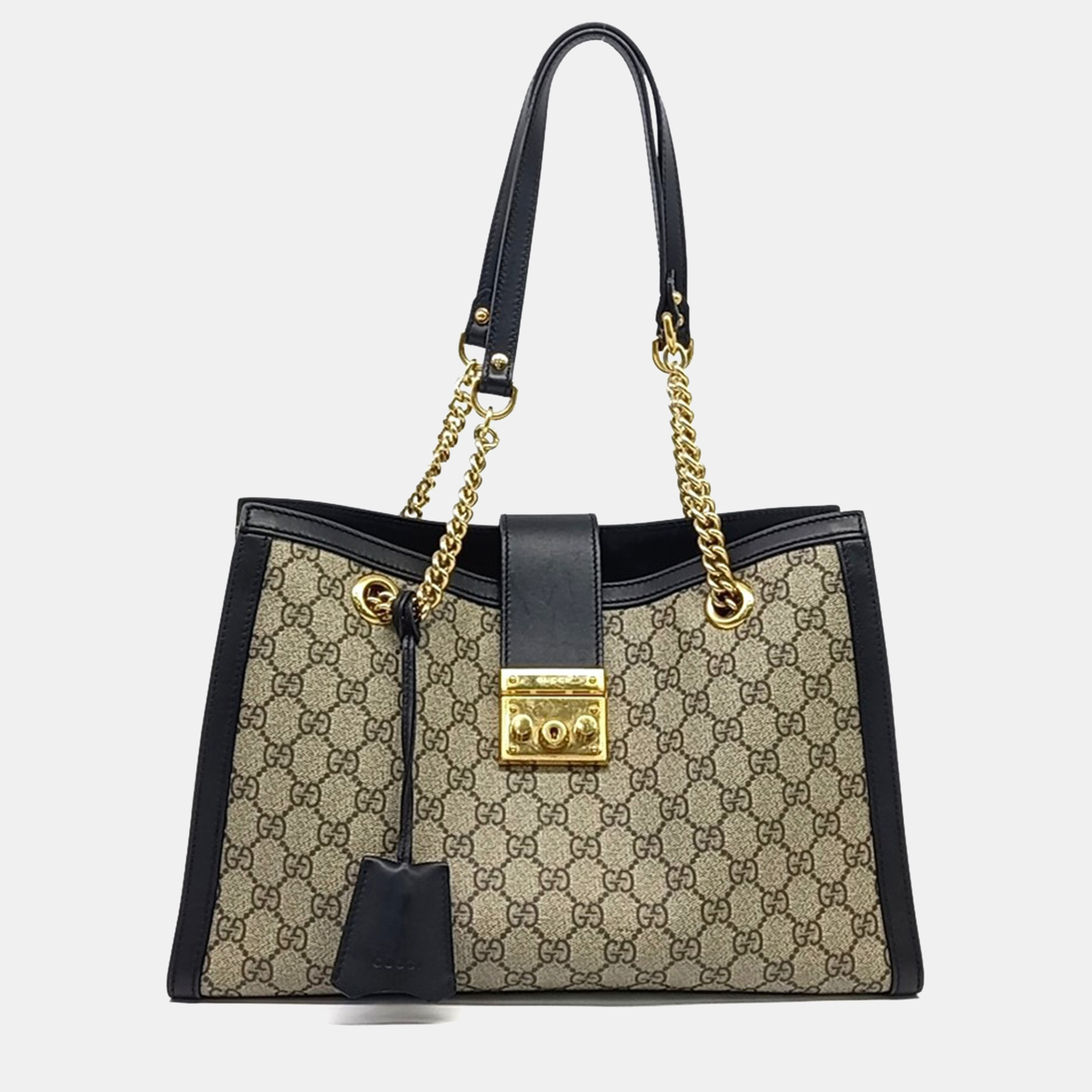 

Gucci Beige Black PVC Supreme Padlock Shoulder Bag