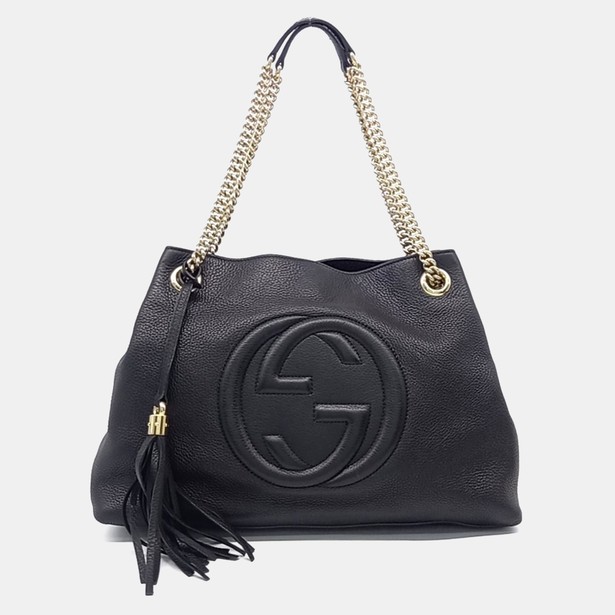 

Gucci Black Leather Tassel Chain Shoulder Bag