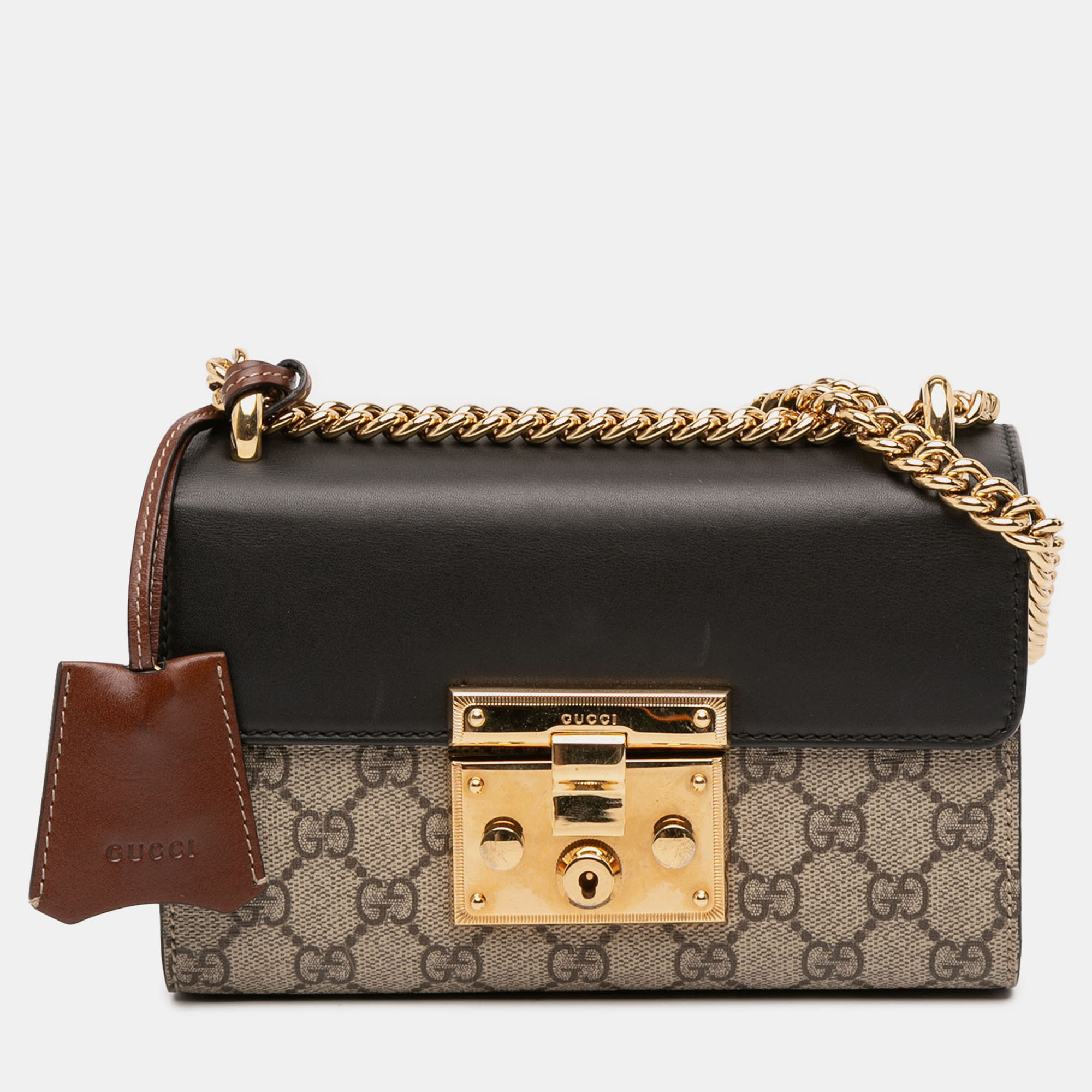 

Gucci Brown Small GG Supreme Padlock Crossbody