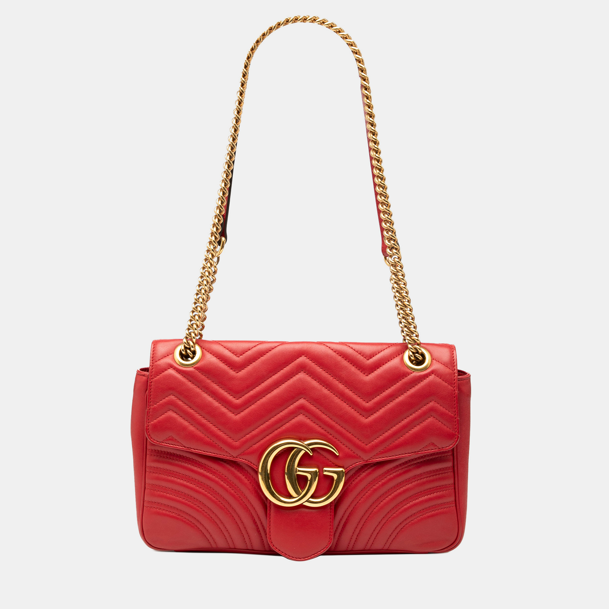 

Gucci Red Large GG Marmont Matelasse Leather Shoulder Bag