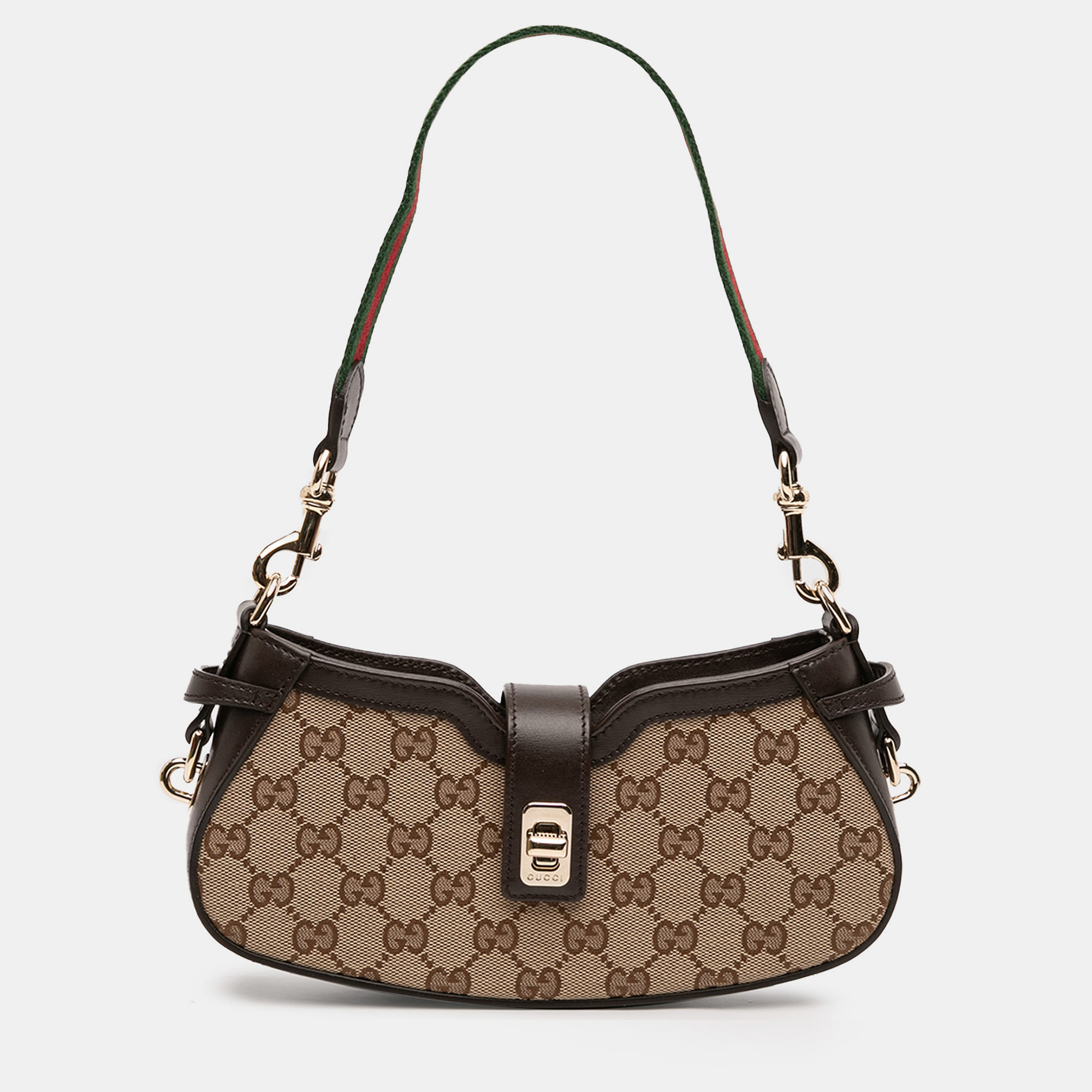 

Gucci Brown Gucci Mini GG Supreme Moon Side Web Shoulder Bag