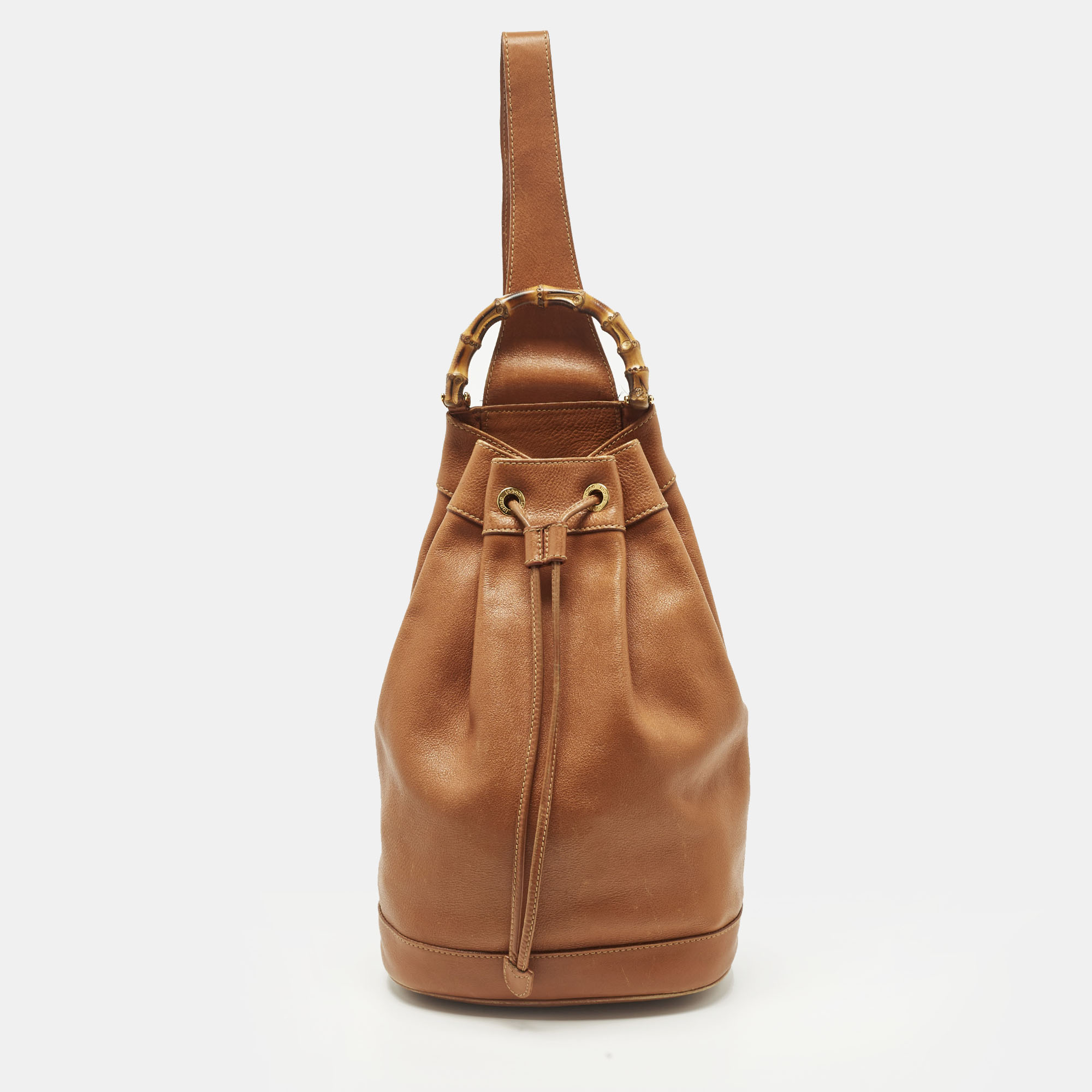 

Gucci Bamboo Brown Leather Drawstring Sling Backpack
