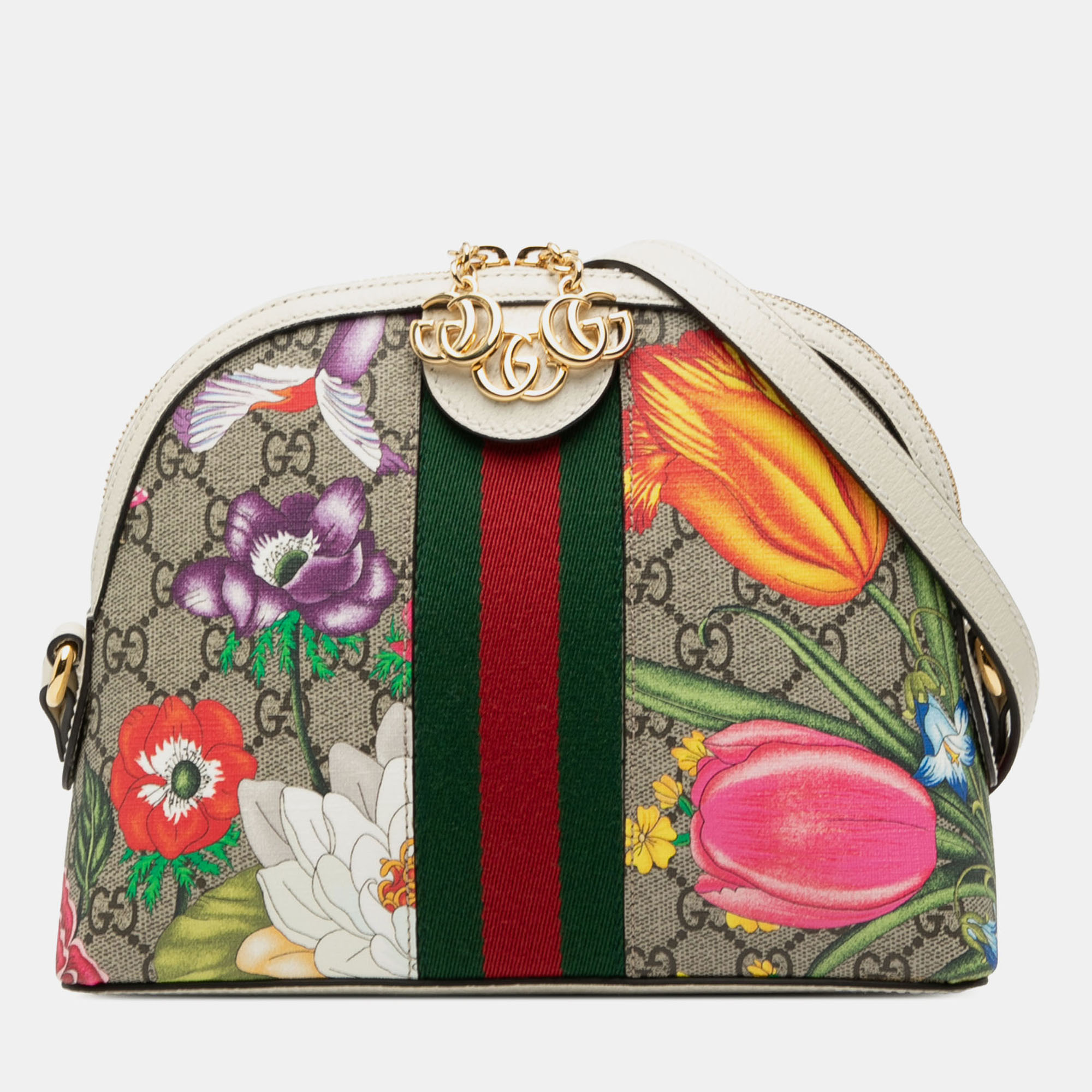 

Gucci Brown Small GG Supreme Flora Ophidia Dome Crossbody