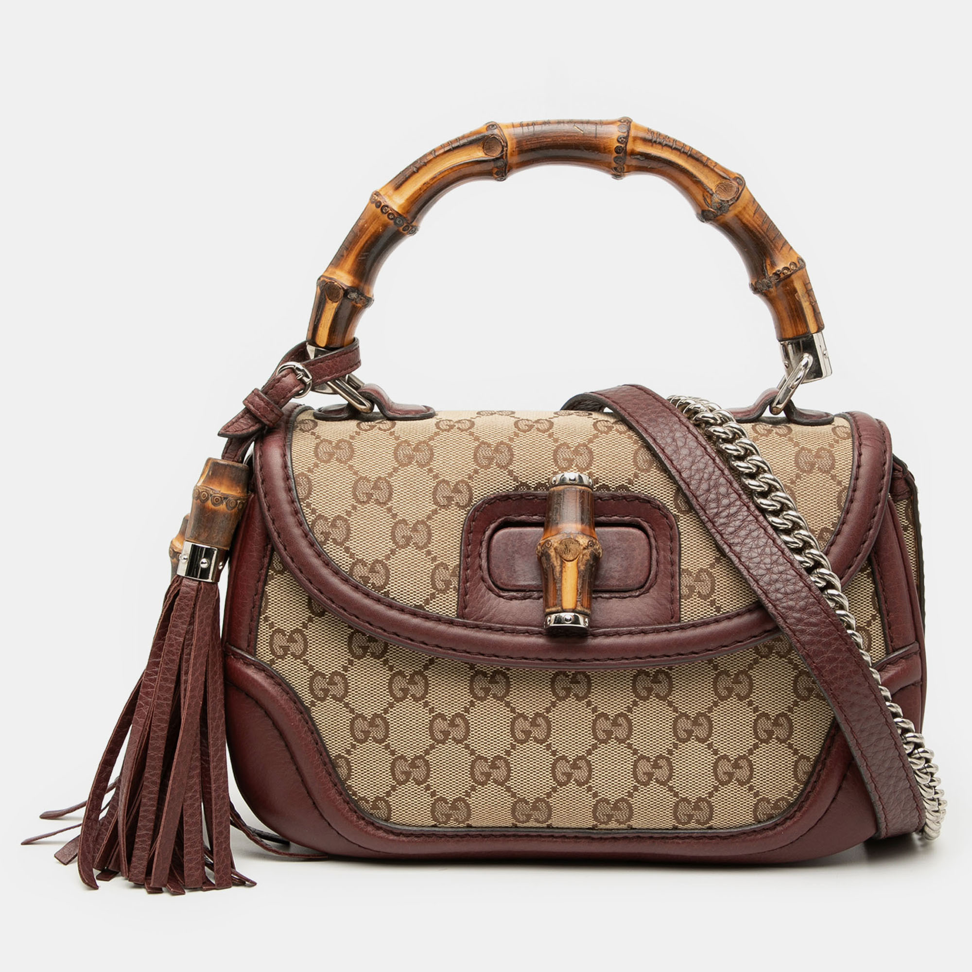 

Gucci Brown Medium GG Canvas Bamboo Top Handle Bag