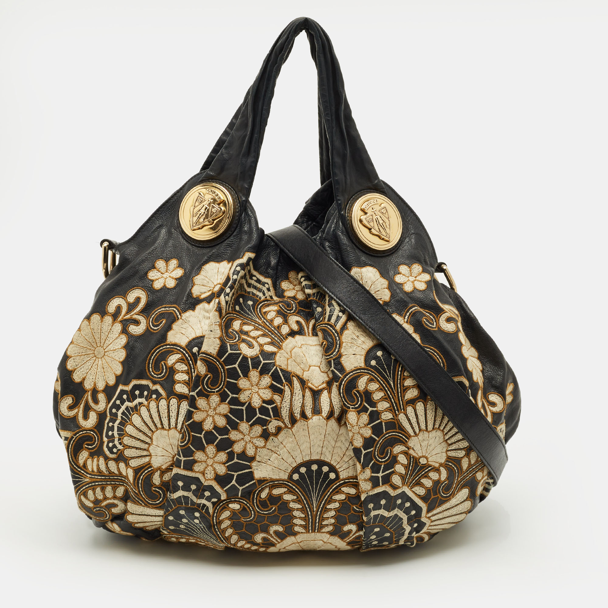 

Gucci Embroidered Hysteria Black Leather Hobo