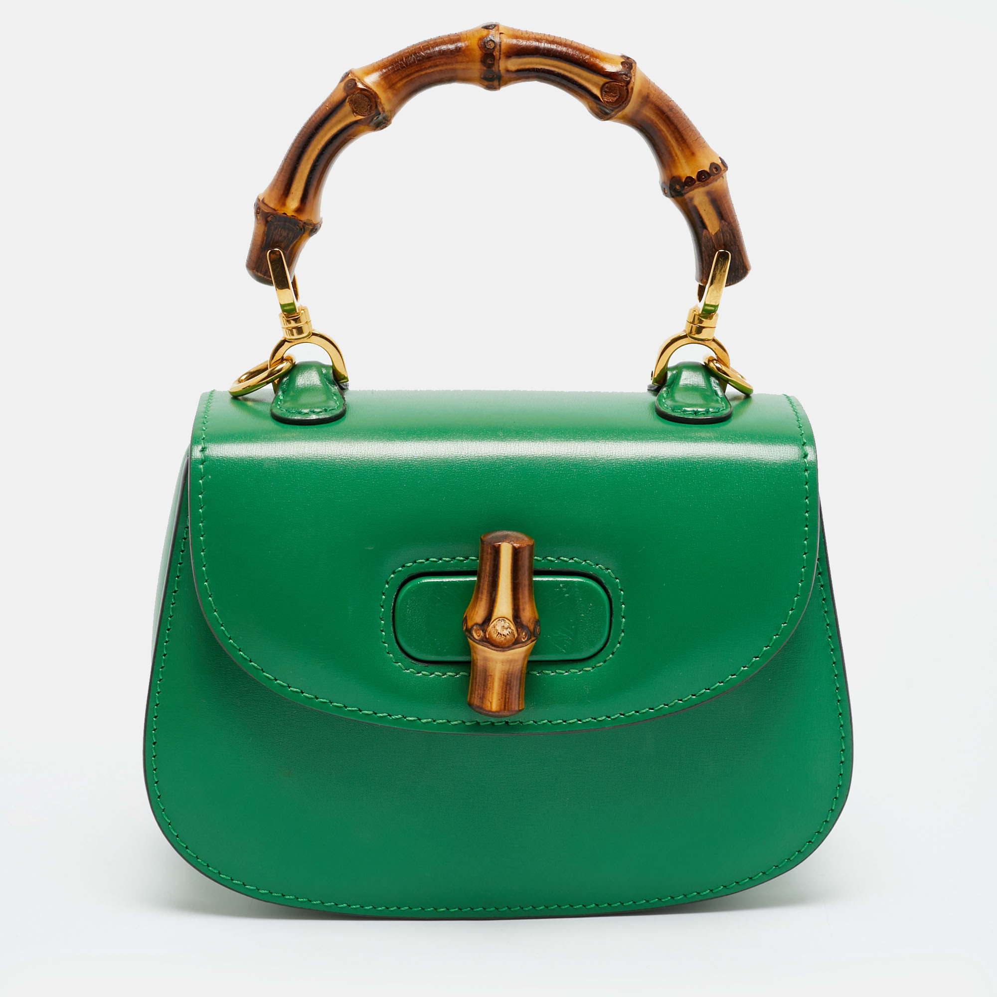 

Gucci 1947 Bamboo Mini Green Leather Top Handle Bag