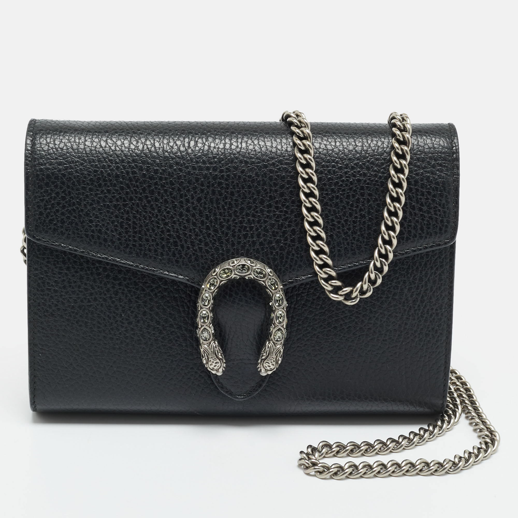 

Gucci Crystal Dionysus Black Leather Wallet On Chain