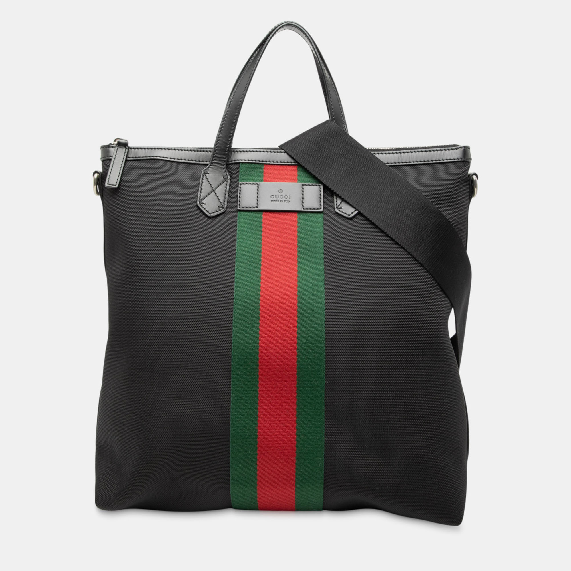 

Gucci Black Canvas Techno Web Vertical Zip Tote