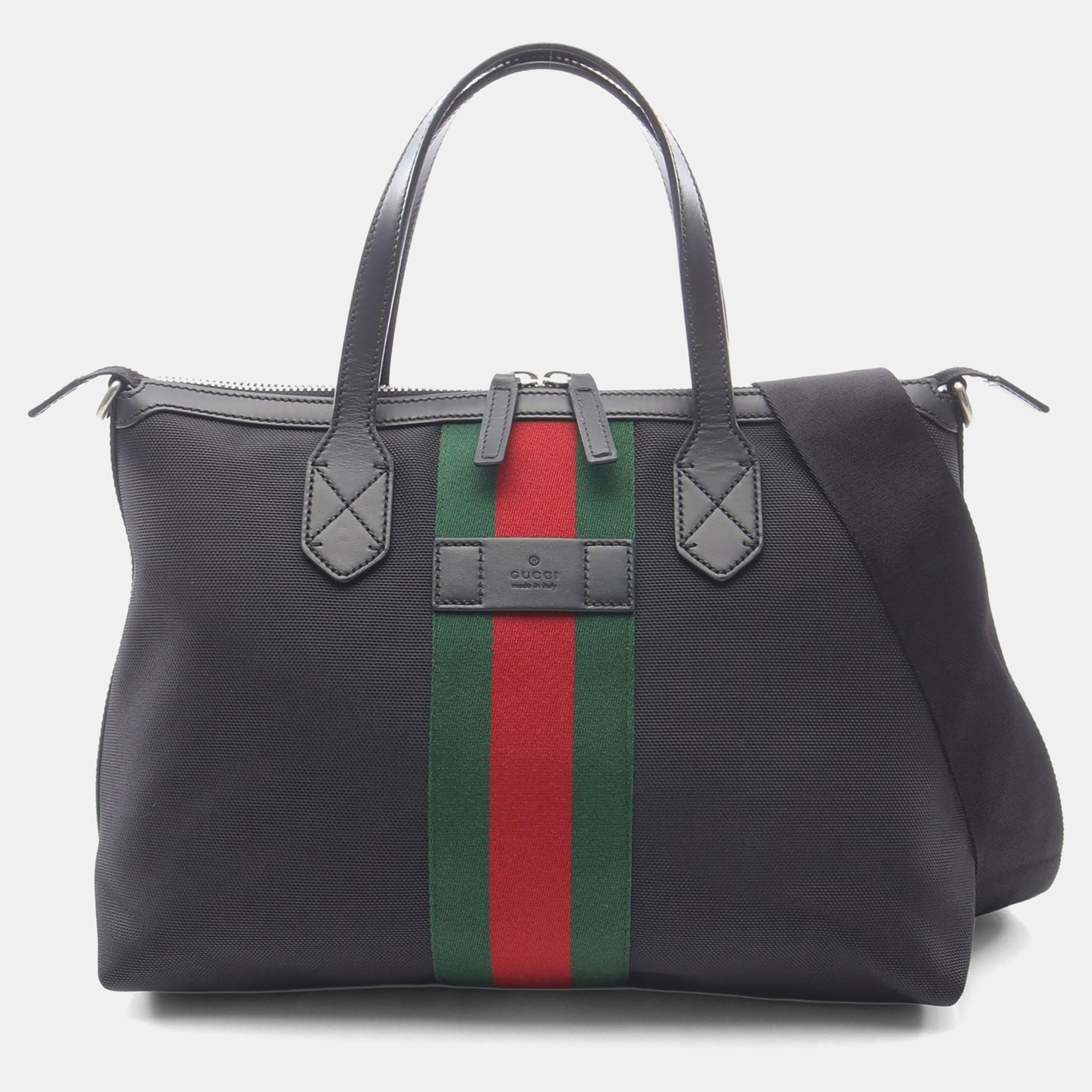 

Gucci Sherry Line Black Multicolor Leather Nylon Canvas Tote Bag