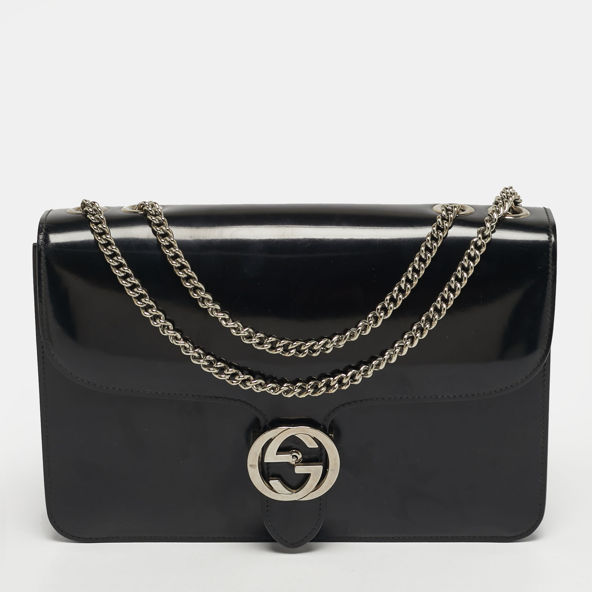 

Gucci Interlocking G  Black Patent Leather Shoulder Bag