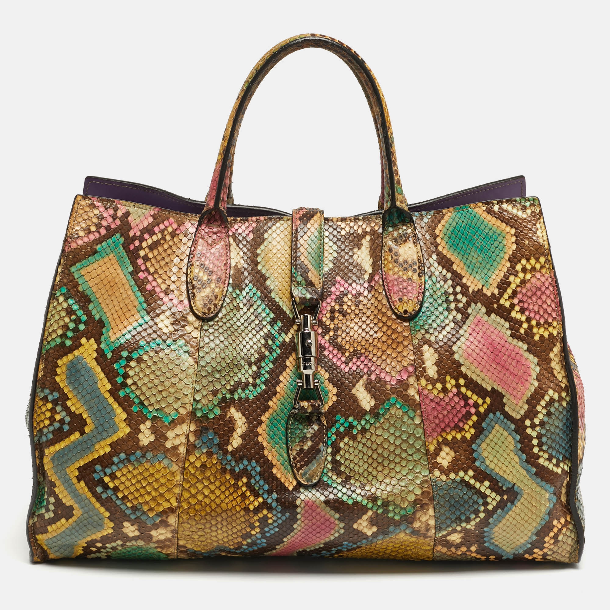 Pre-owned Gucci Soft Jackie Large Multicolor Python Tote