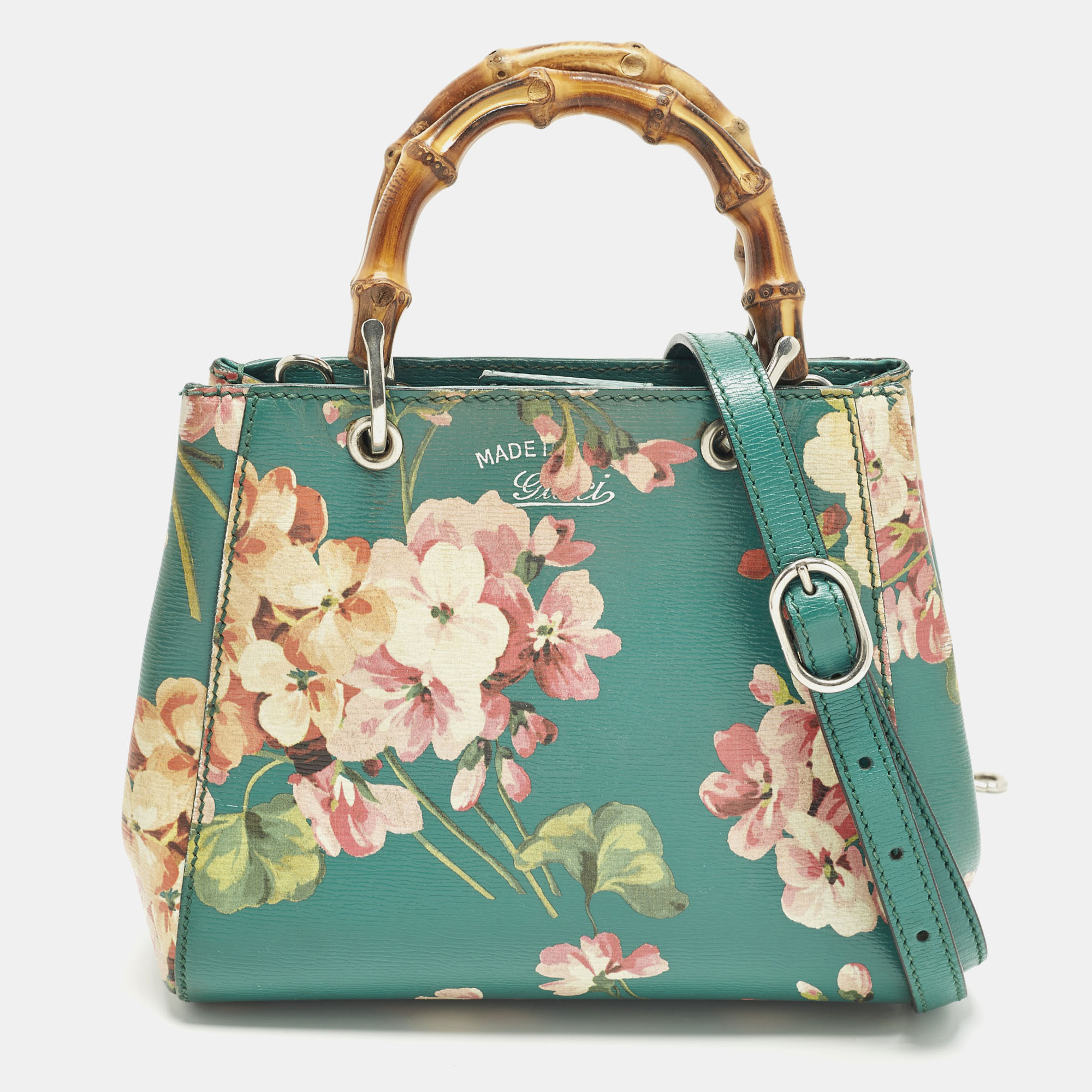 

Gucci Blooms Bamboo Mini Green Leather Tote