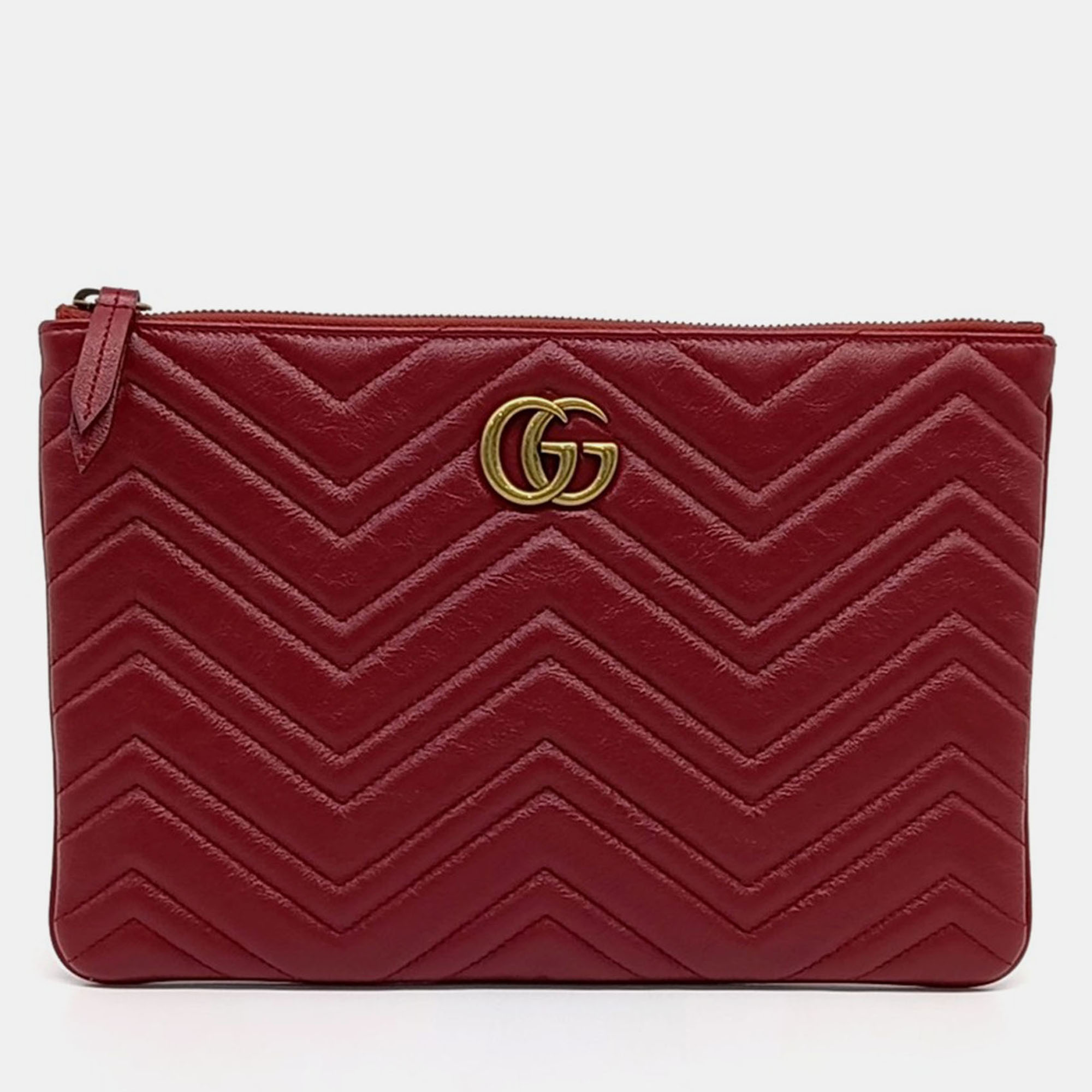 

Gucci Red Leather GG Marmont Clutch