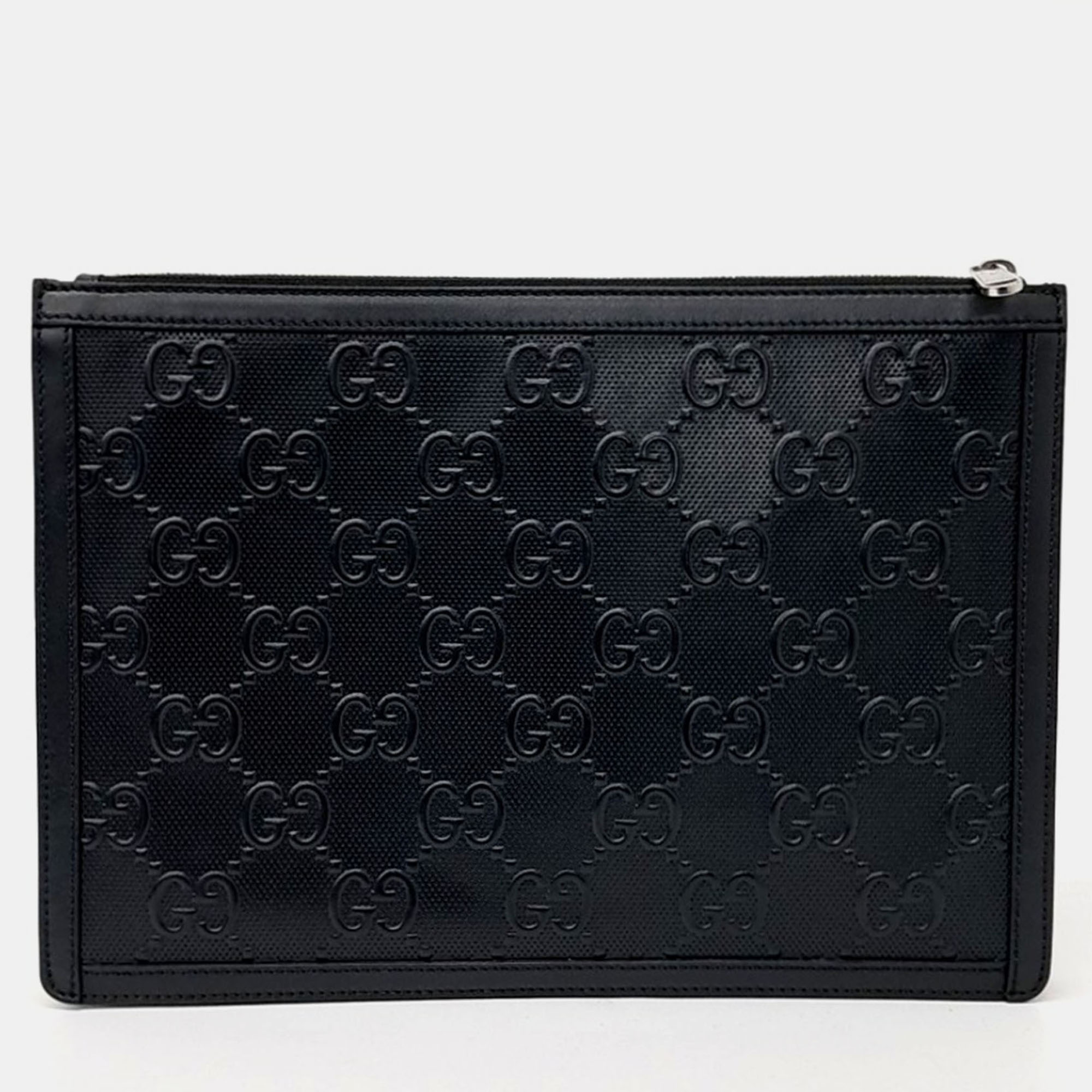 

Gucci Black Leather GG Embossed Clutch