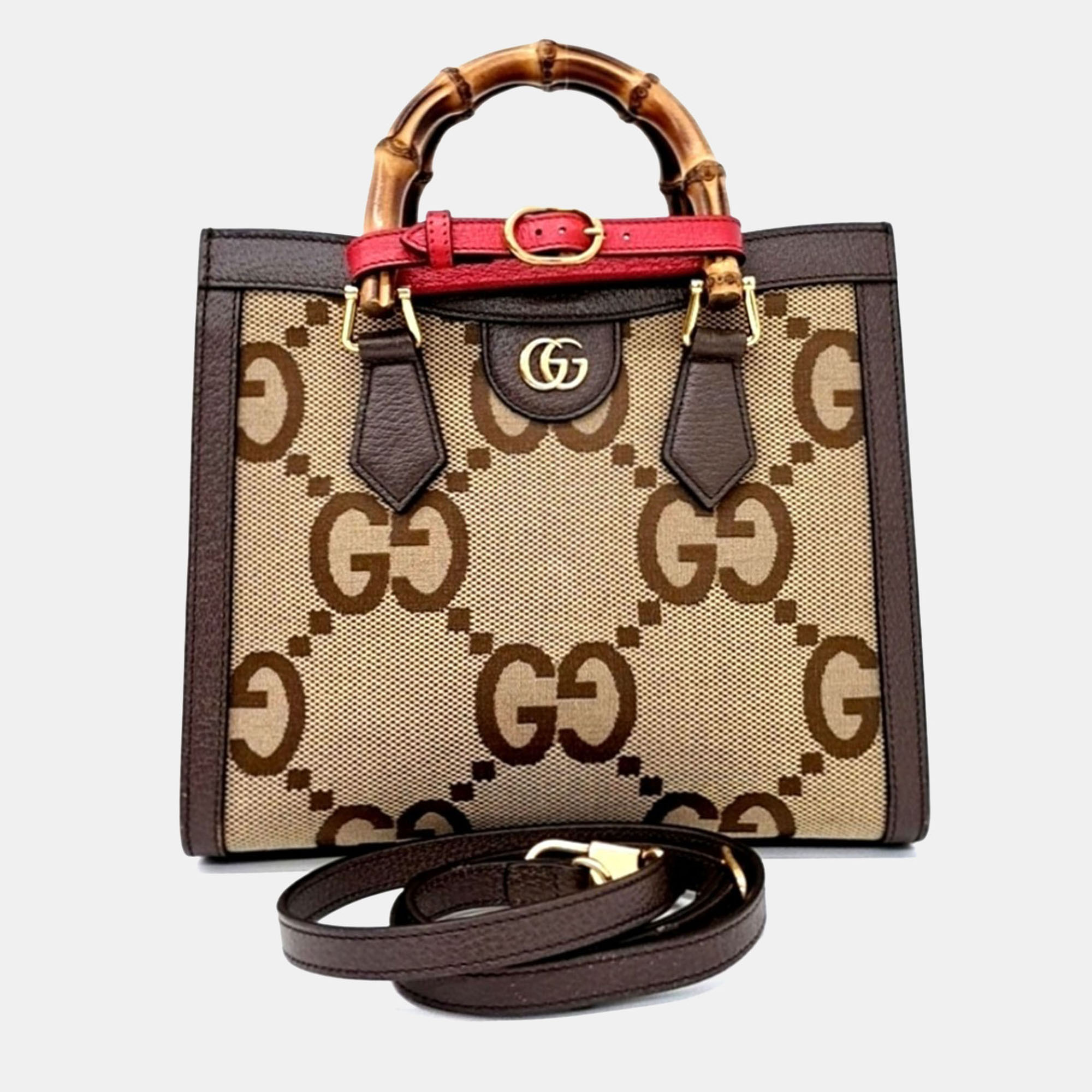 

Gucci Beige Brown Fabric Diana Bamboo Tote Bag Small