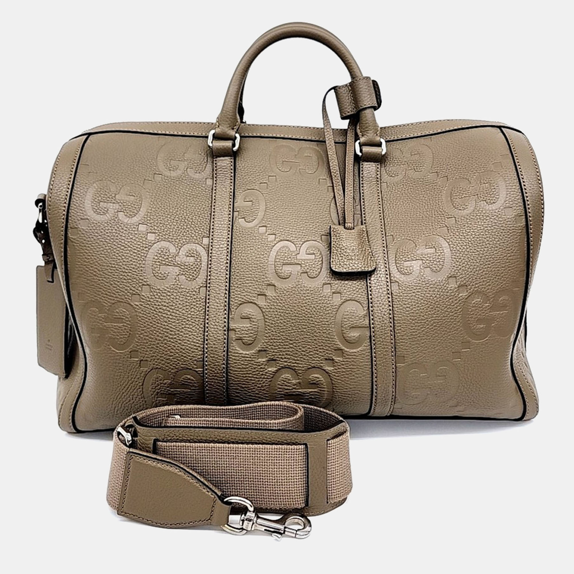 

Gucci Brown Leather Jumbo GG Duffel Bag Small