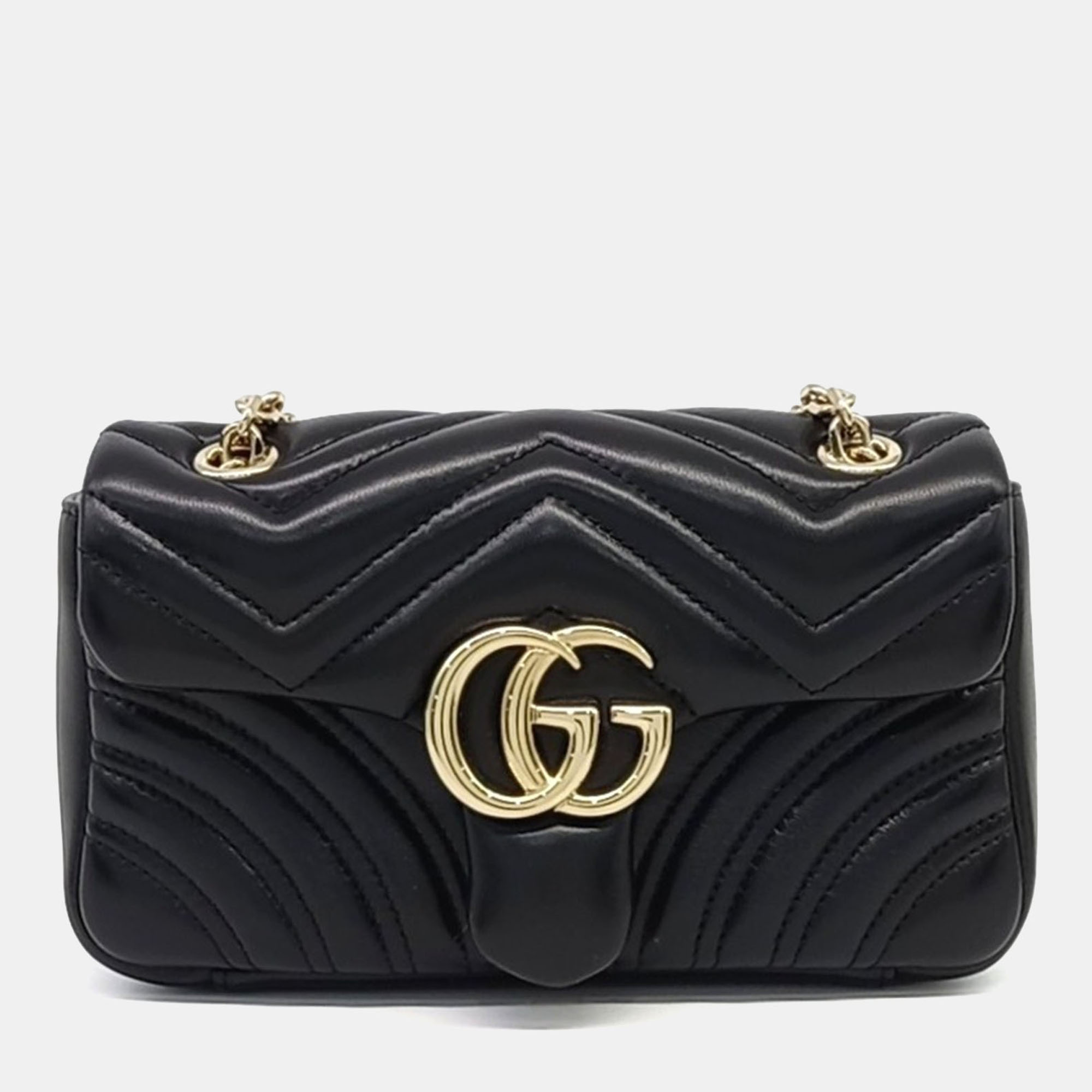 

Gucci Black Leather GG Marmont Small Shoulder Bag