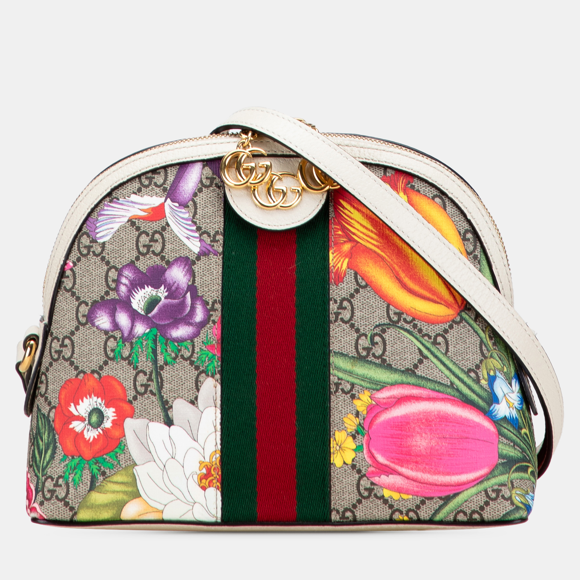 

Gucci Brown Small GG Supreme Flora Ophidia Dome Crossbody
