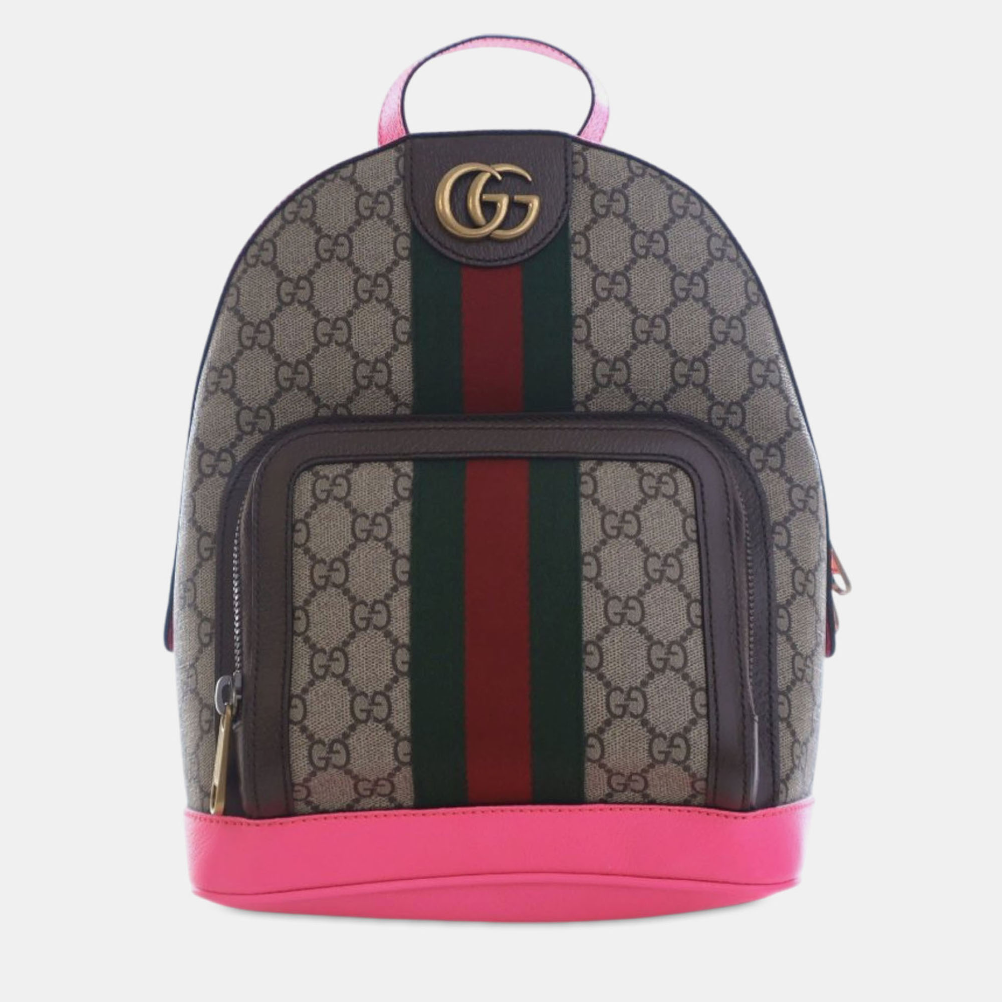 

Gucci Brown Pink Small GG Supreme Ophidia Web Backpack