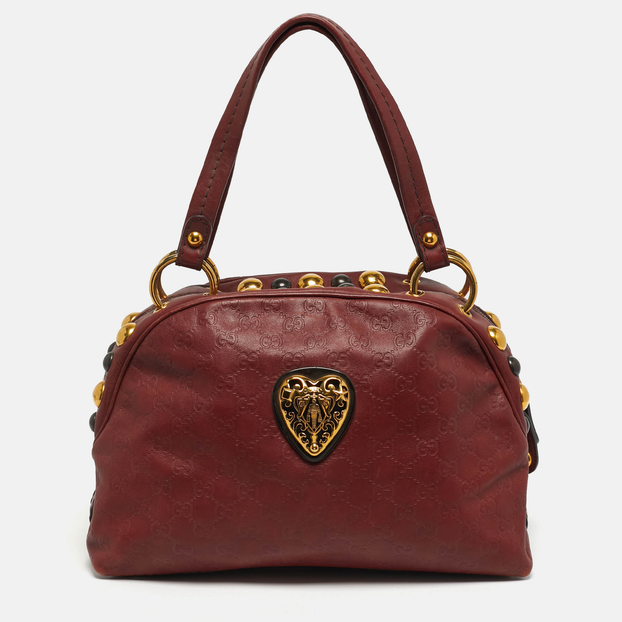 

Gucci Babouska Crest Maroon Guccissima Leather Dome Bag, Red