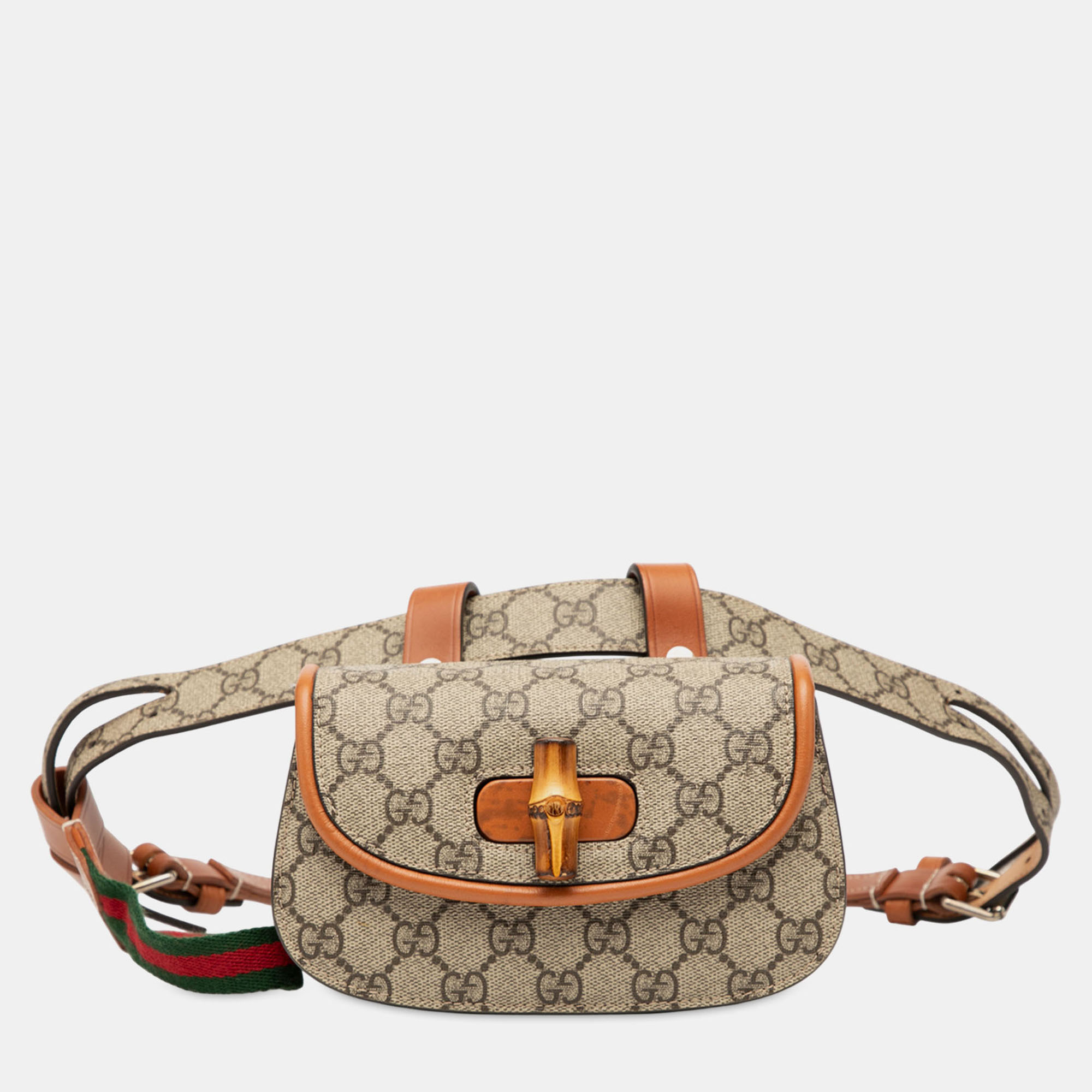 Pre-owned Gucci Brown Mini Gg Supreme Web Bamboo 1947 Belt Bag
