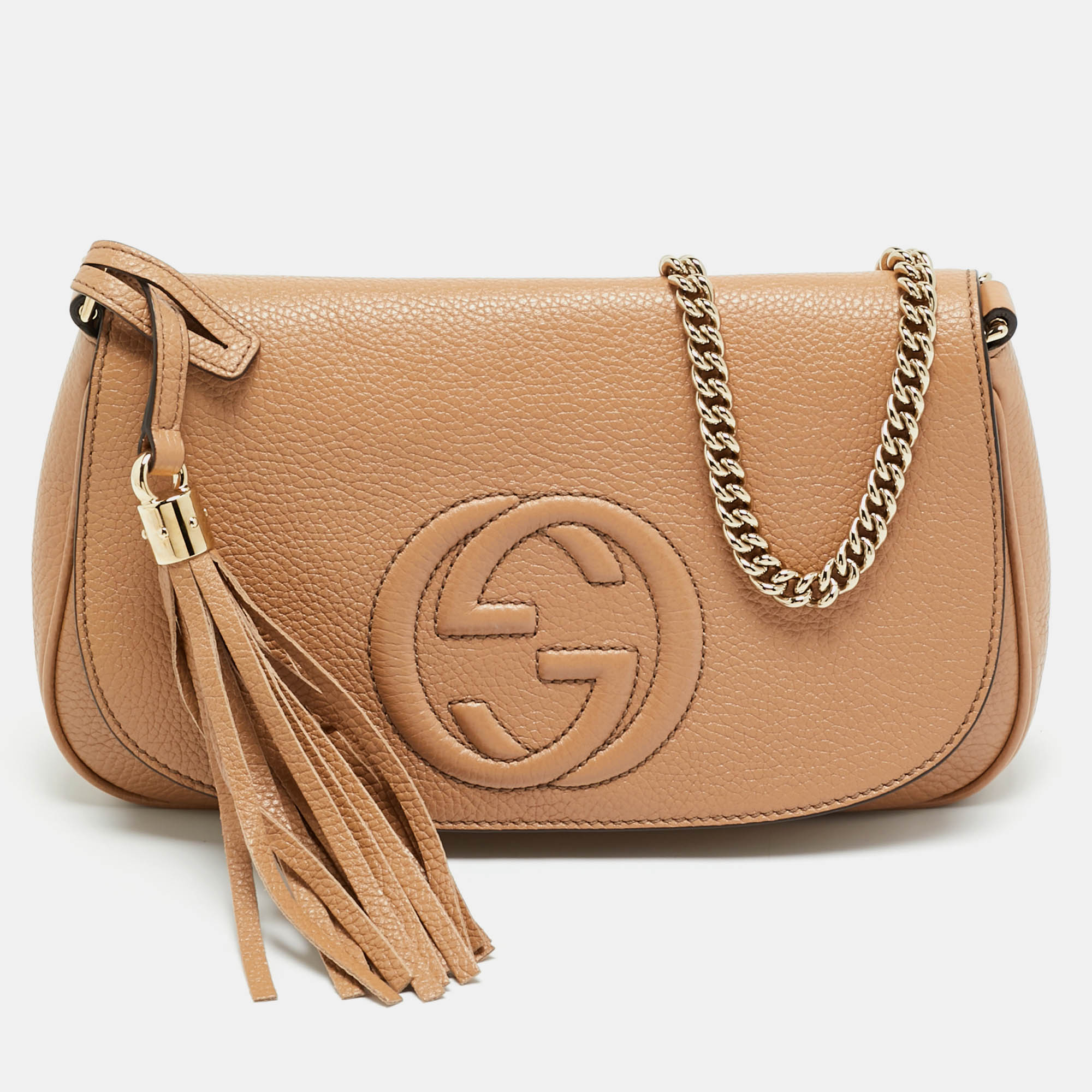

Gucci Soho Chain Flap Beige Leather Shoulder Bag
