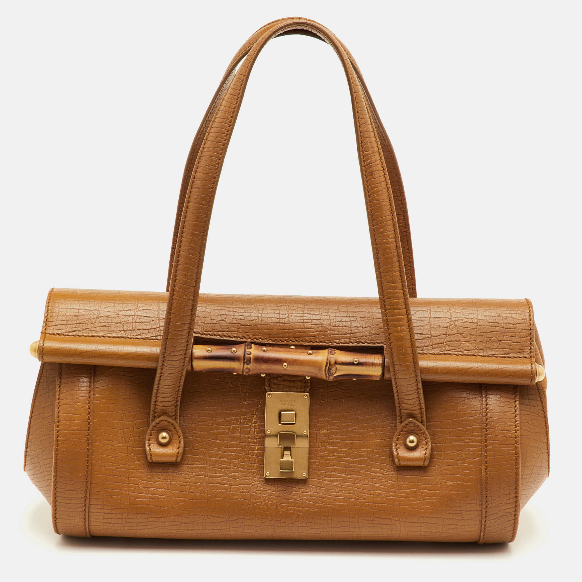 

Gucci Bamboo Bullet Mustard Leather Satchel, Yellow