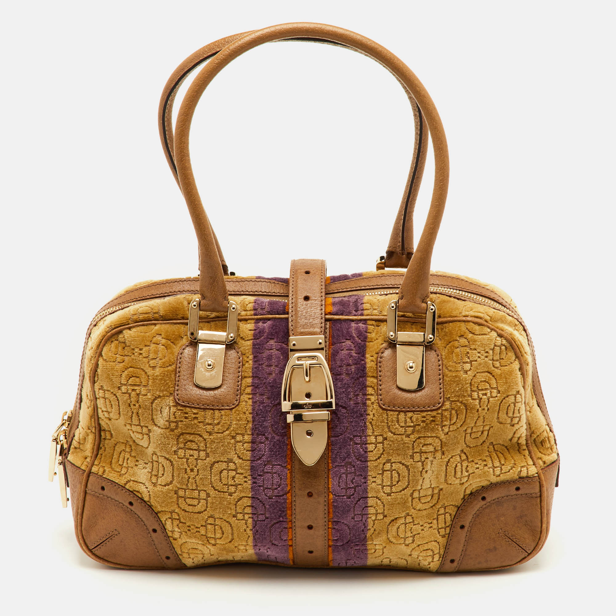 

Gucci Horsebit Multicolor Leather and Velvet Satchel