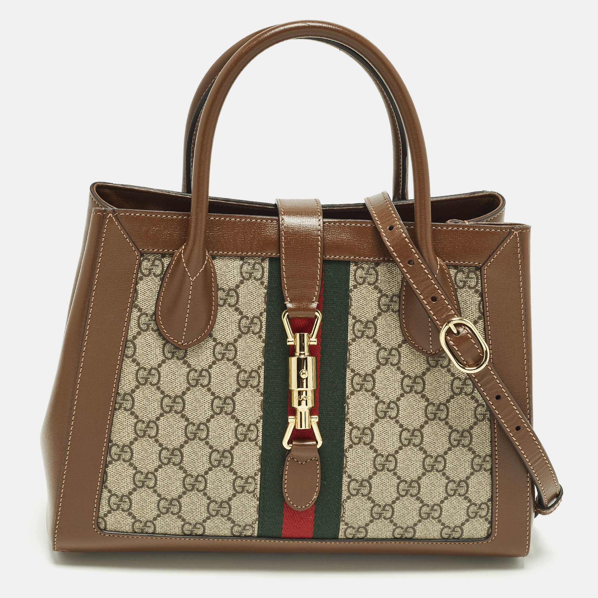 

Gucci Jackie 1961  Beige/Brown GG Supreme Canvas and Leather Tote
