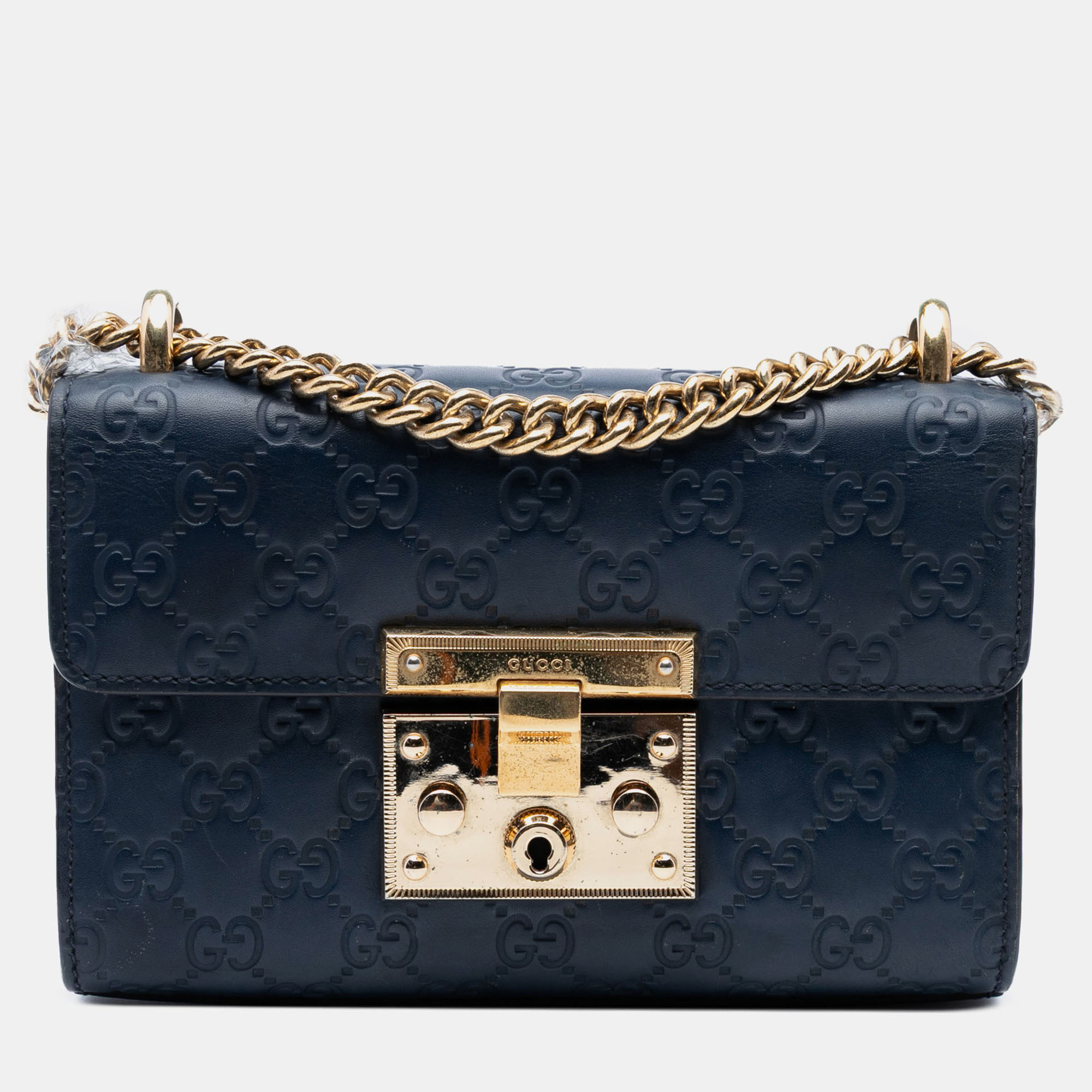 

Gucci Blue Small Guccissima Padlock Crossbody