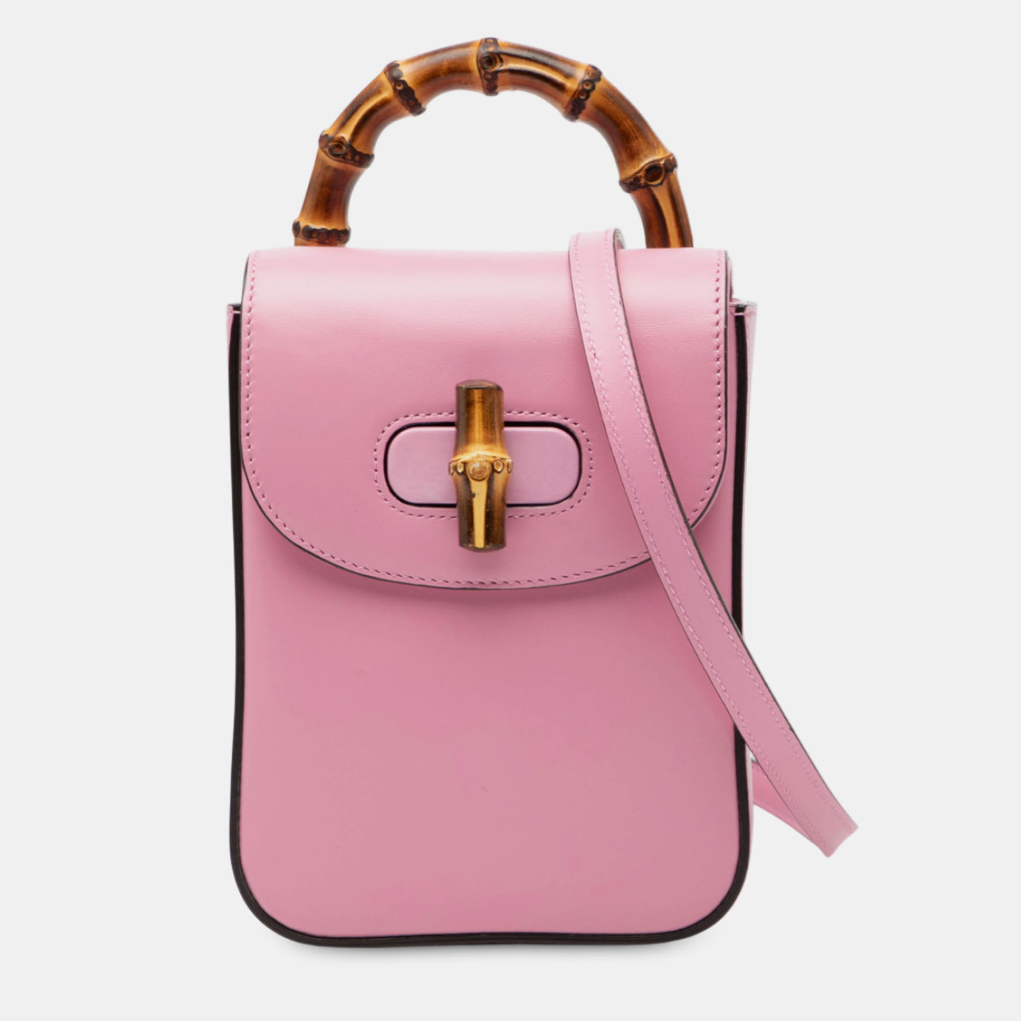 

Gucci Pink Mini Calfskin Bamboo Top Handle Bag