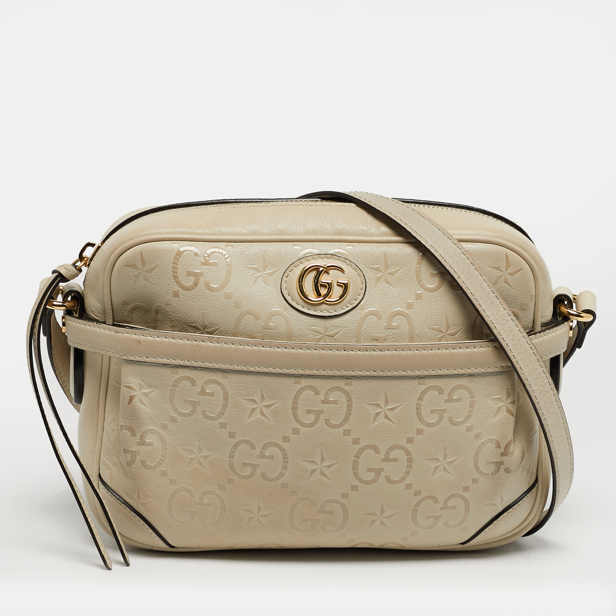 

Gucci White GG Star Leather Camera Shoulder Bag