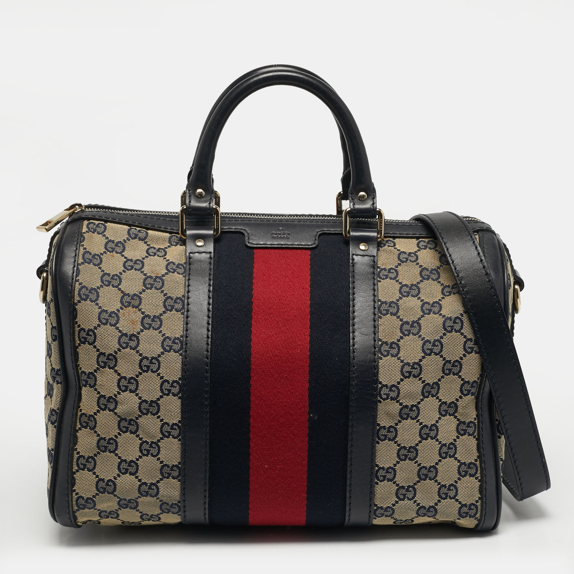 

Gucci Joy  Navy Blue GG Canvas and Leather Boston Bag