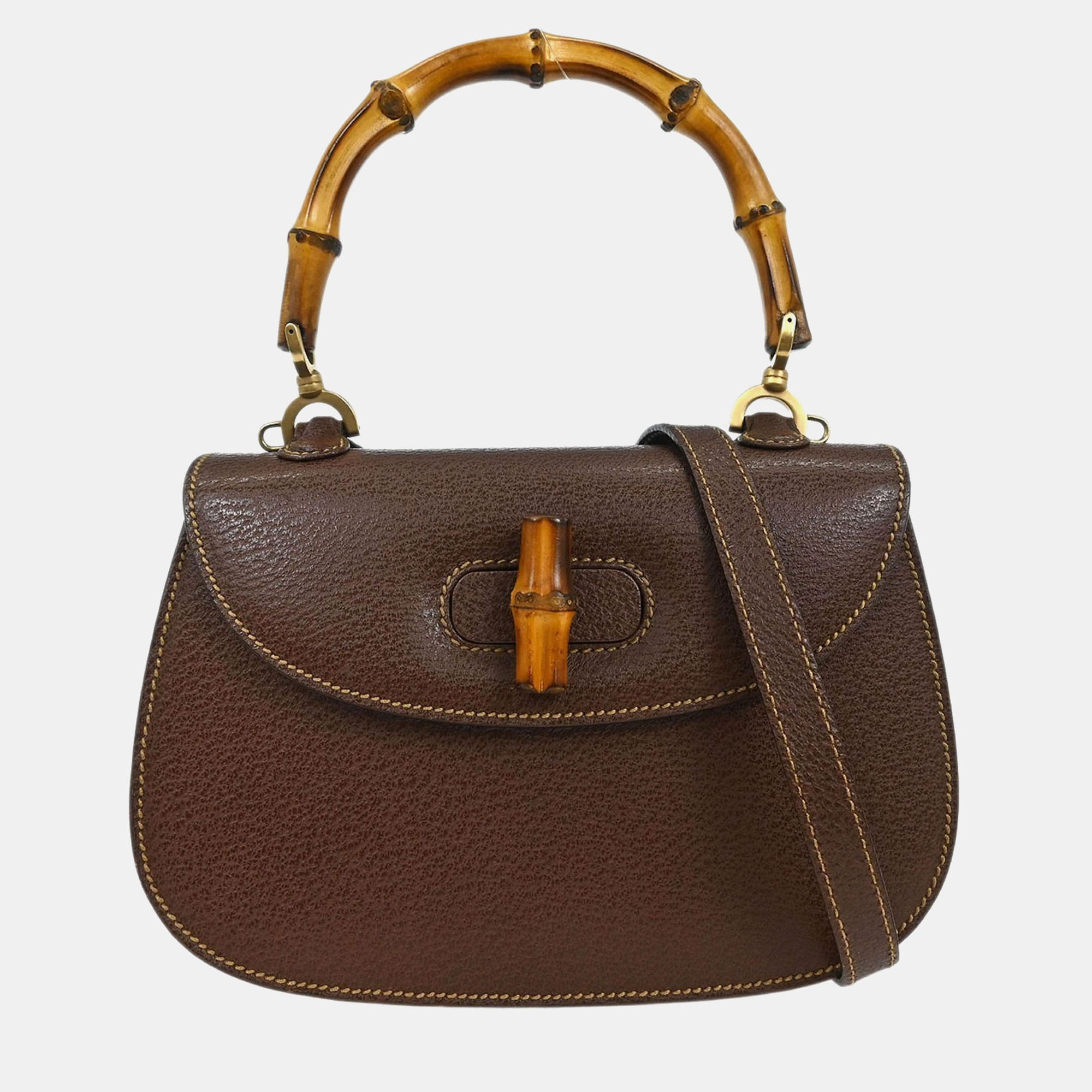 

Gucci Brown Pigskin Bamboo 2Way Handbag