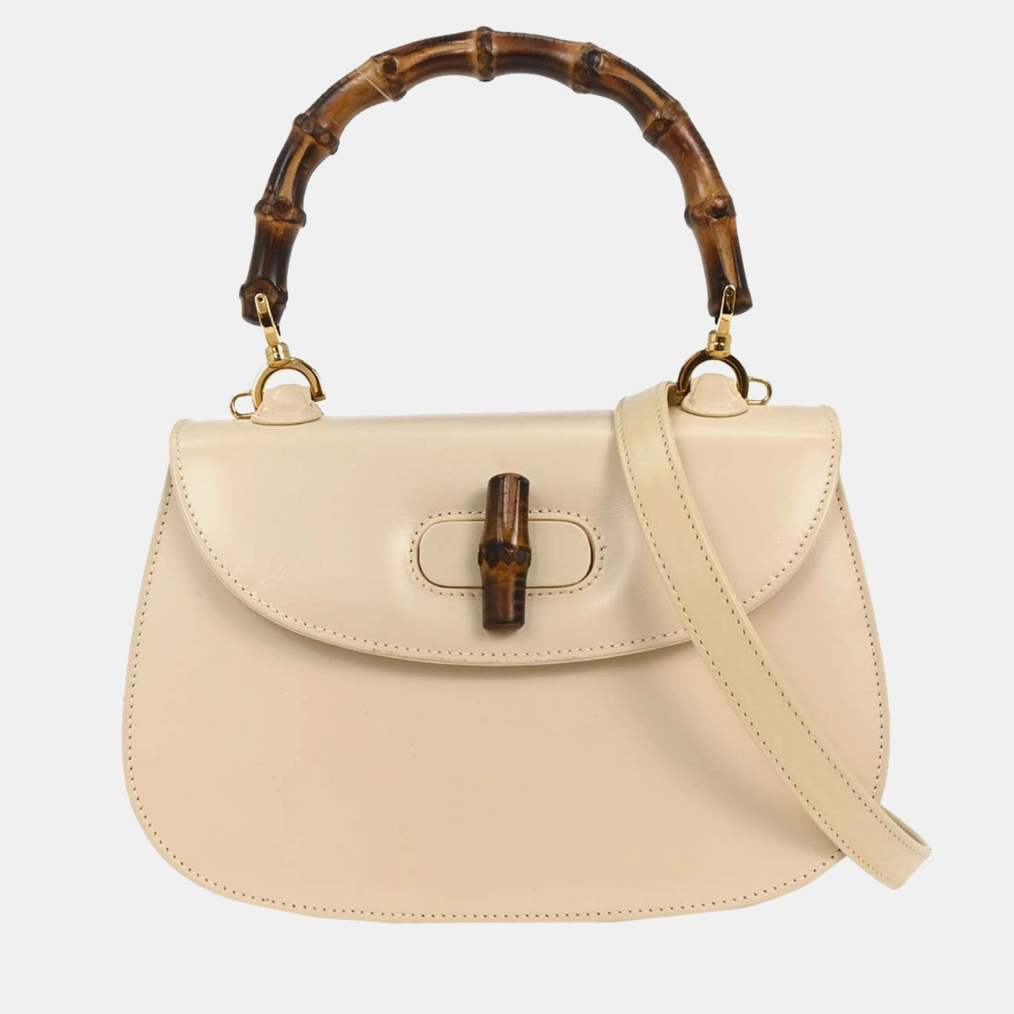 

Gucci Bamboo Beige Leather Top Handle Bag